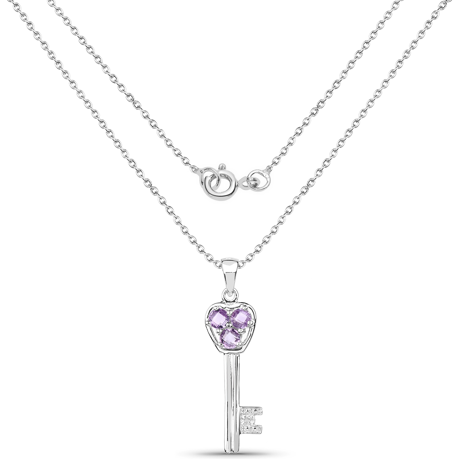 1.00 Carat Genuine Amethyst and White Diamond .925 Sterling Silver Pendant
