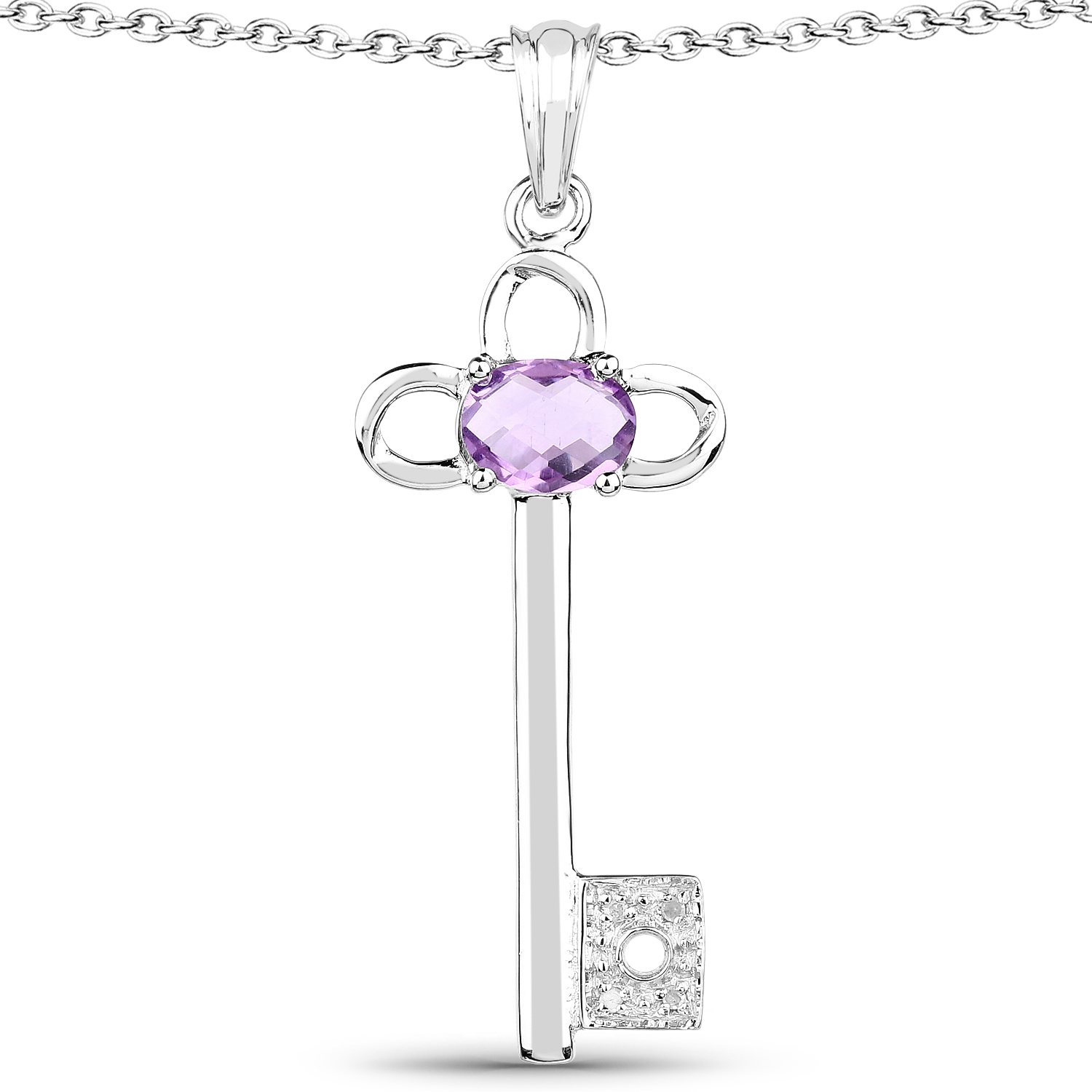 1.22 Carat Genuine Amethyst and White Diamond .925 Sterling Silver Pendant