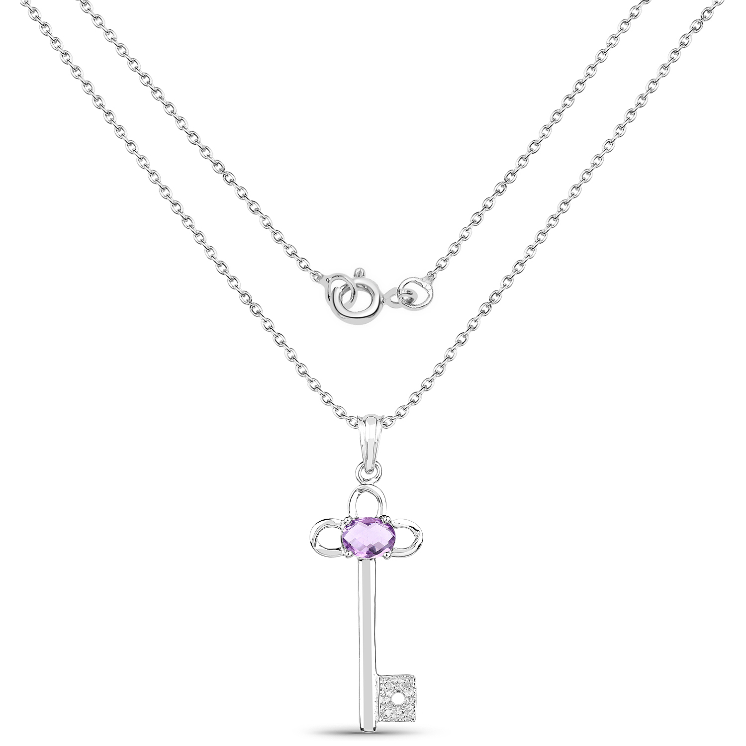 1.22 Carat Genuine Amethyst and White Diamond .925 Sterling Silver Pendant