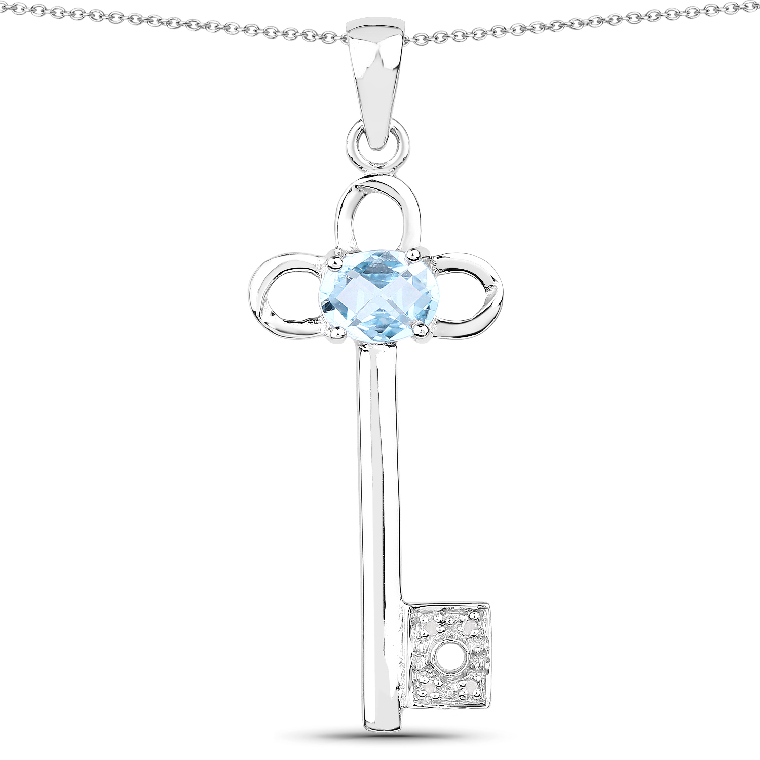 1.32 Carat Genuine Blue Topaz and White Diamond .925 Sterling Silver Pendant