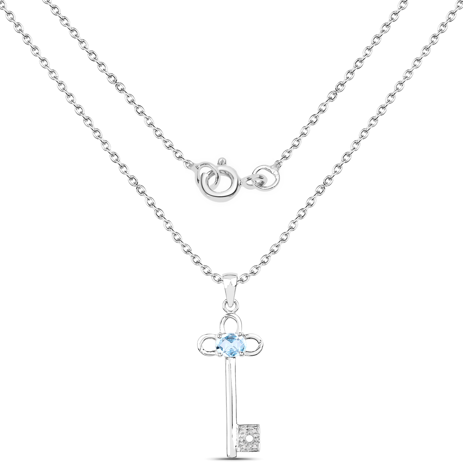 1.32 Carat Genuine Blue Topaz and White Diamond .925 Sterling Silver Pendant