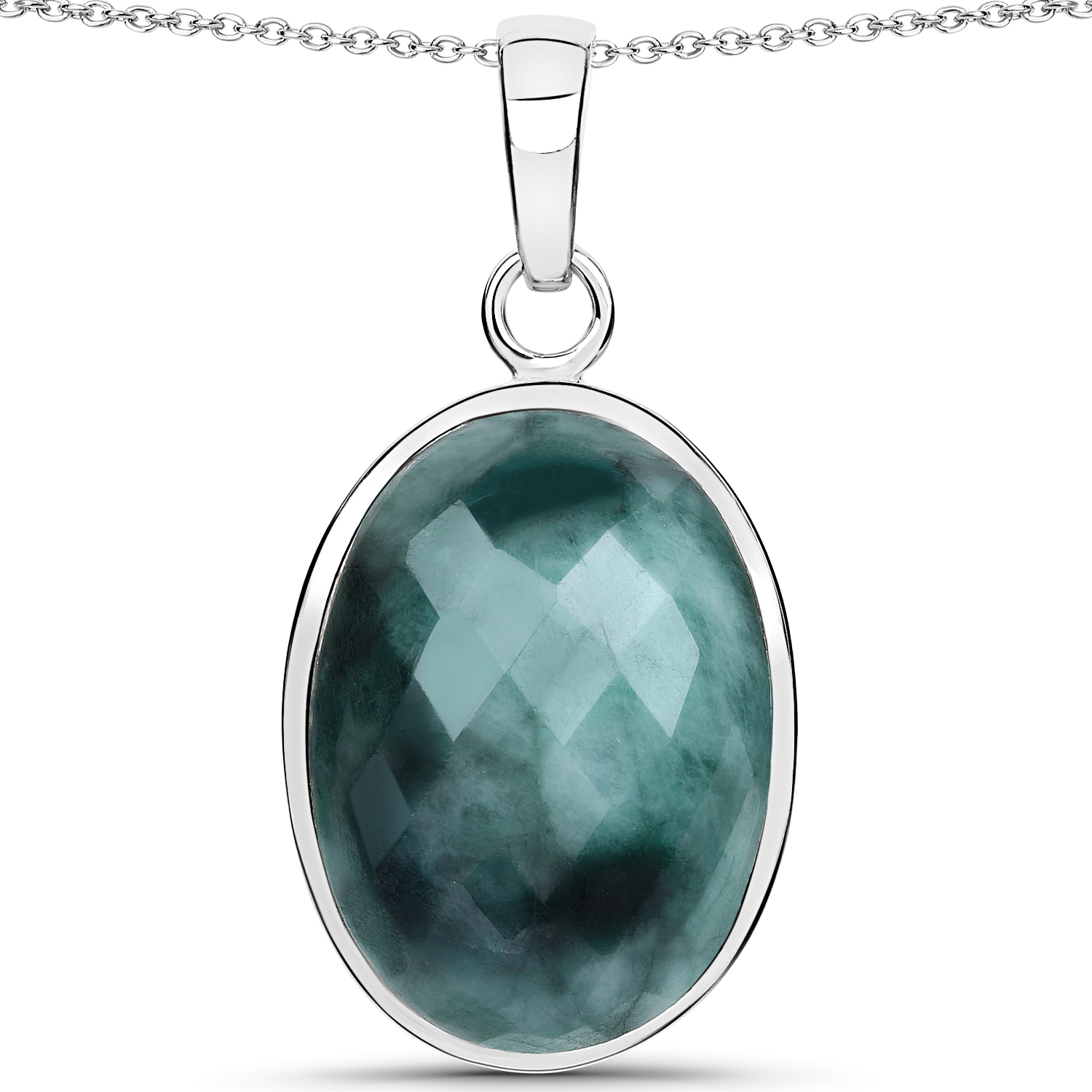 25.10 Carat Genuine Emerald .925 Sterling Silver Pendant
