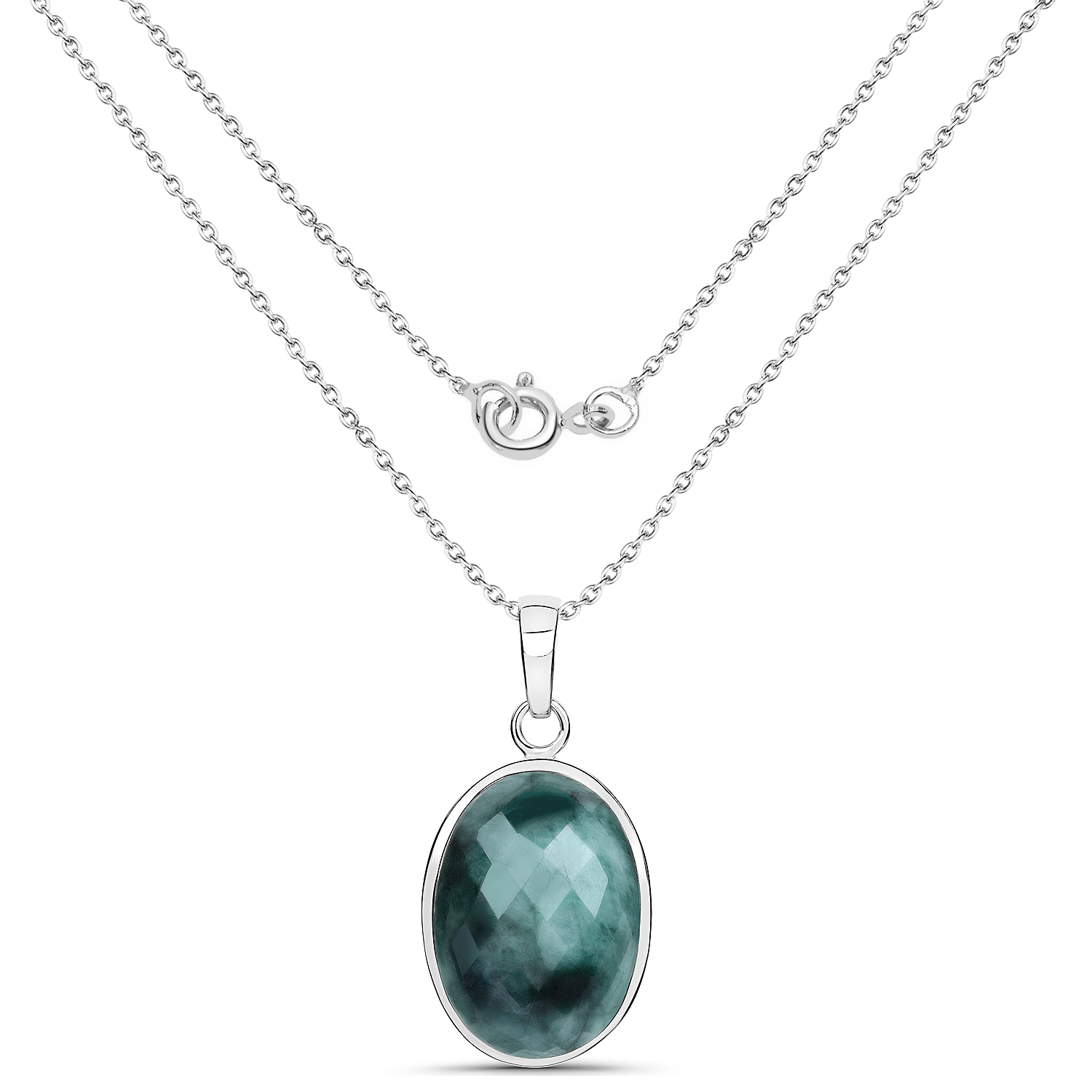 25.10 Carat Genuine Emerald .925 Sterling Silver Pendant