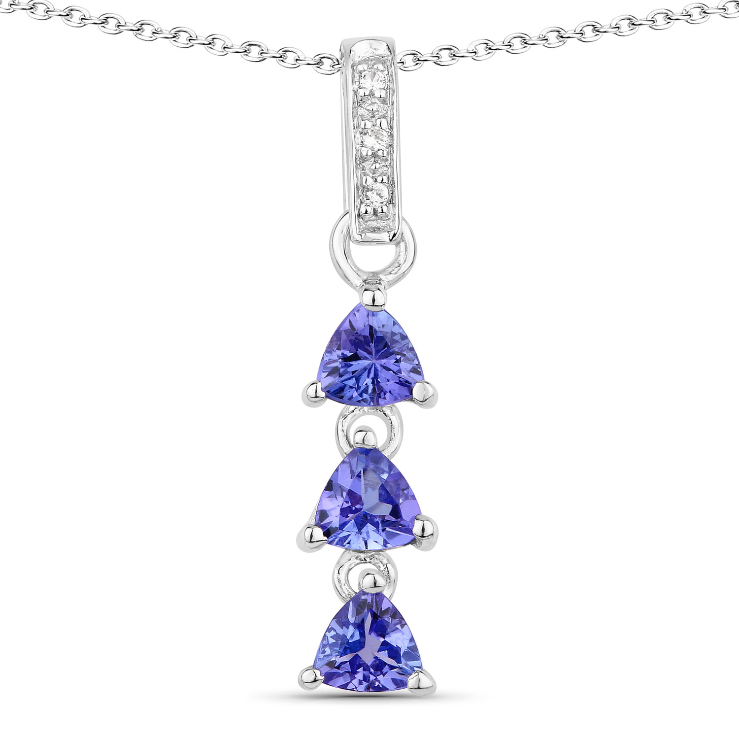 0.71 Carat Genuine Tanzanite and Created White Sapphire .925 Sterling Silver Pendant
