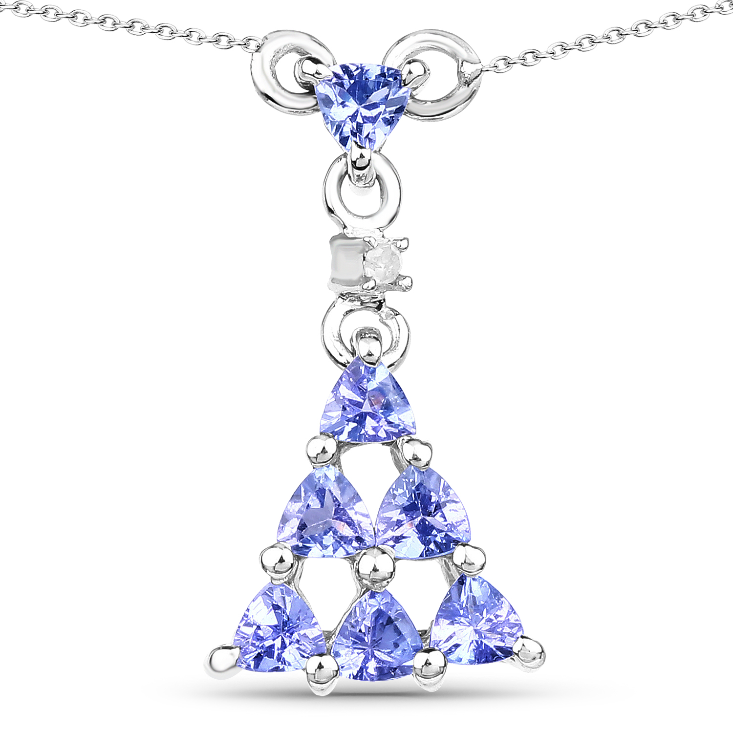 0.71 Carat Genuine Tanzanite & White Diamond .925 Sterling Silver Pendant
