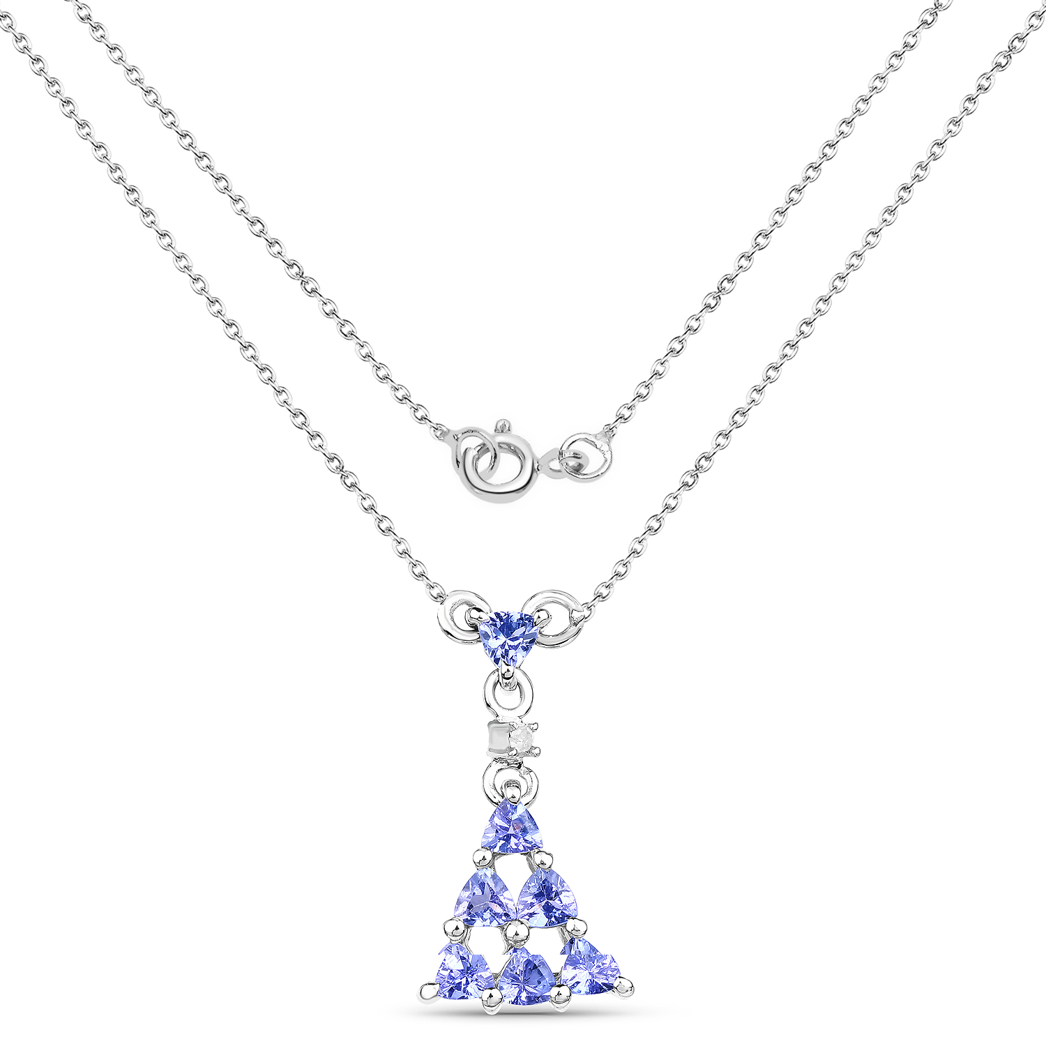0.71 Carat Genuine Tanzanite & White Diamond .925 Sterling Silver Pendant