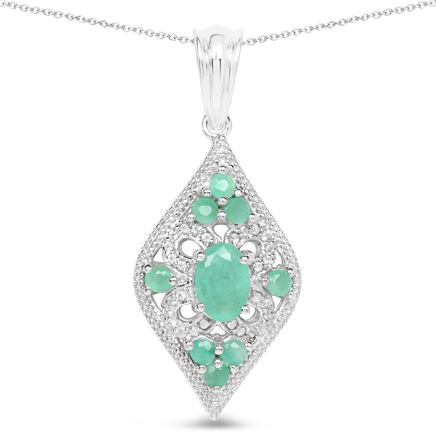1.23 Carat Genuine Emerald & White Topaz .925 Sterling Silver Pendant