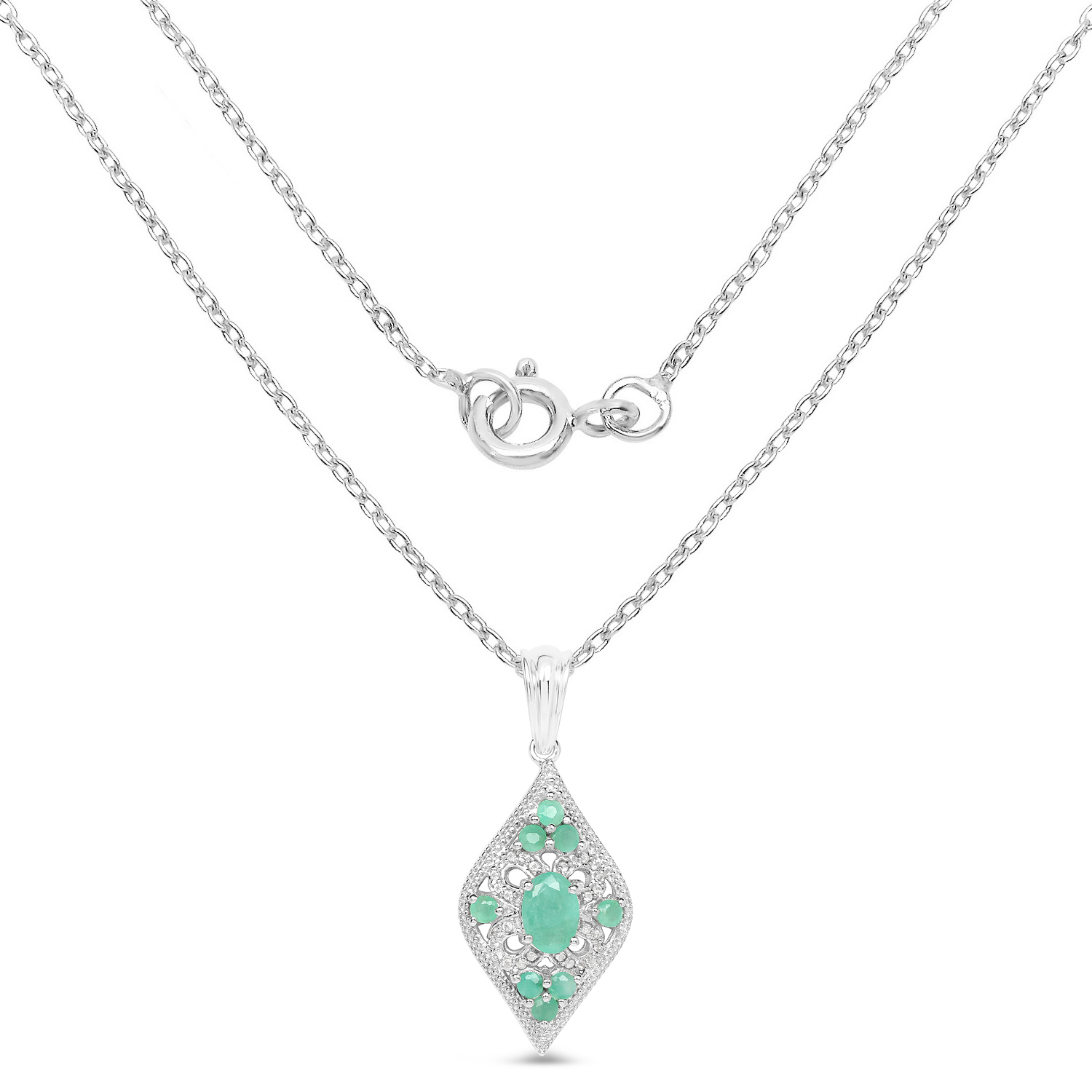 1.23 Carat Genuine Emerald & White Topaz .925 Sterling Silver Pendant