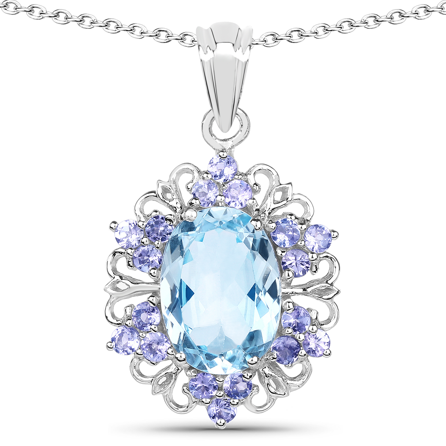 8.76 Carat Genuine Blue Topaz and Tanzanite .925 Sterling Silver Pendant