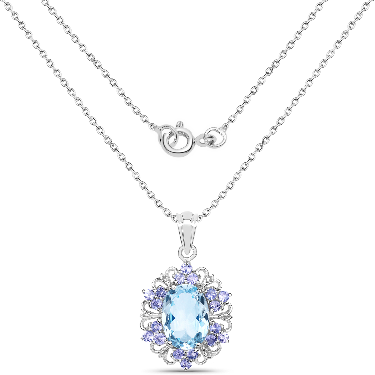 8.76 Carat Genuine Blue Topaz and Tanzanite .925 Sterling Silver Pendant