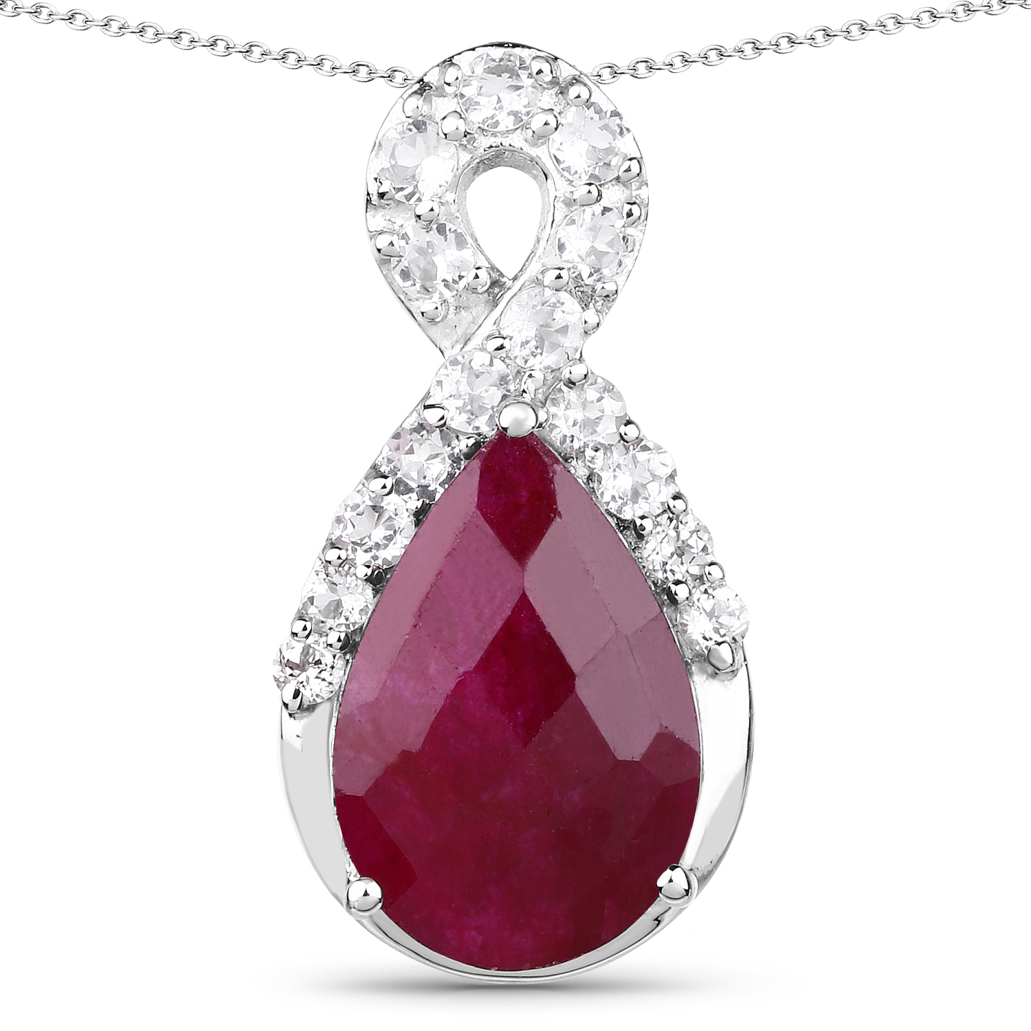 8.97 Carat Dyed Ruby and White Topaz .925 Sterling Silver Pendant