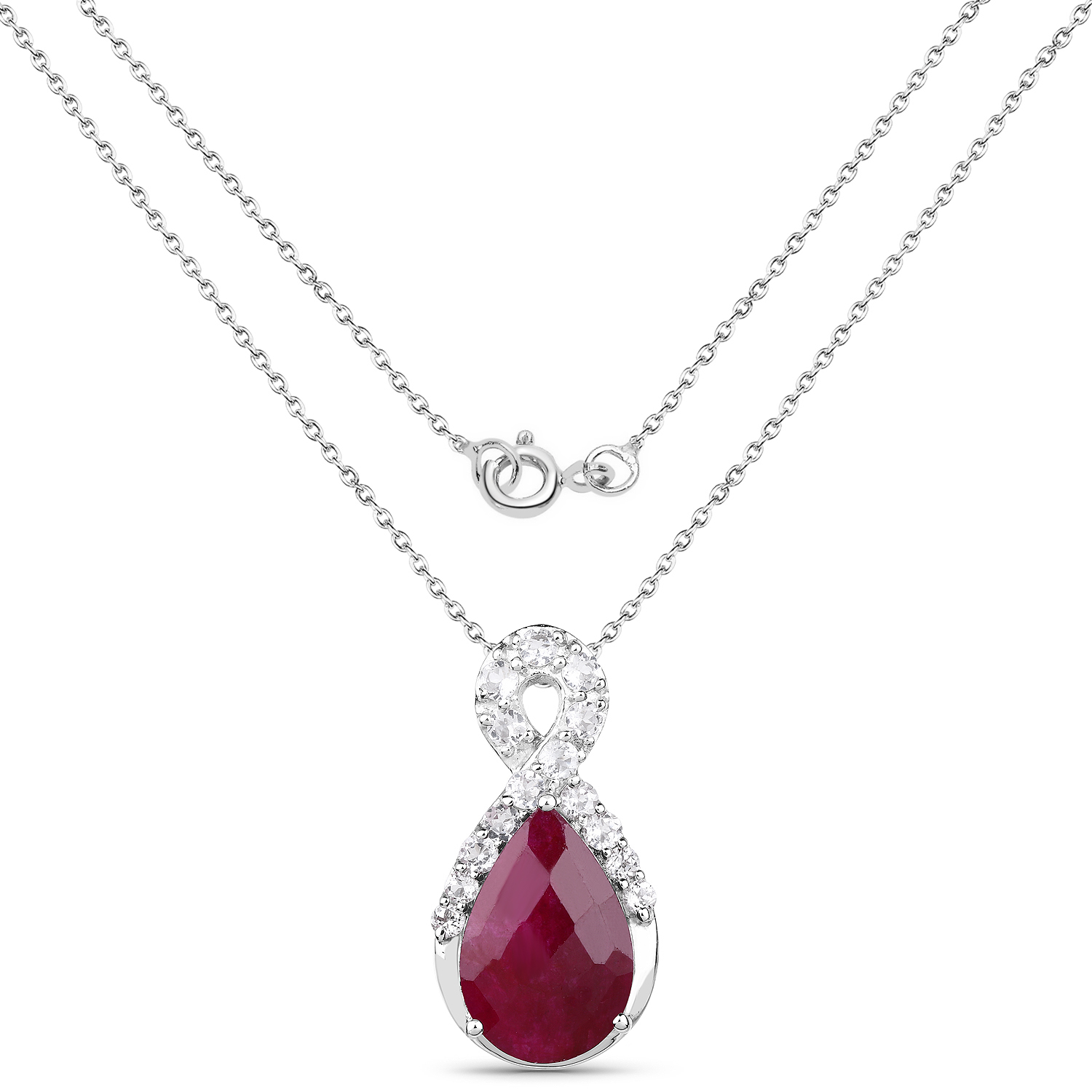 8.97 Carat Dyed Ruby and White Topaz .925 Sterling Silver Pendant