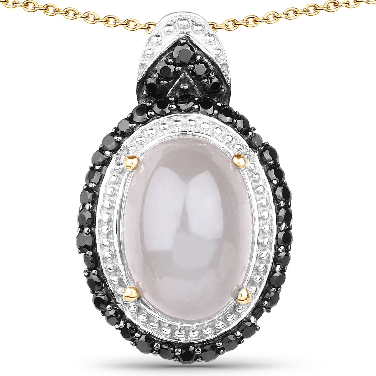 6.44 Carat Genuine Grey Moonstone and Black Spinel .925 Sterling Silver Pendant