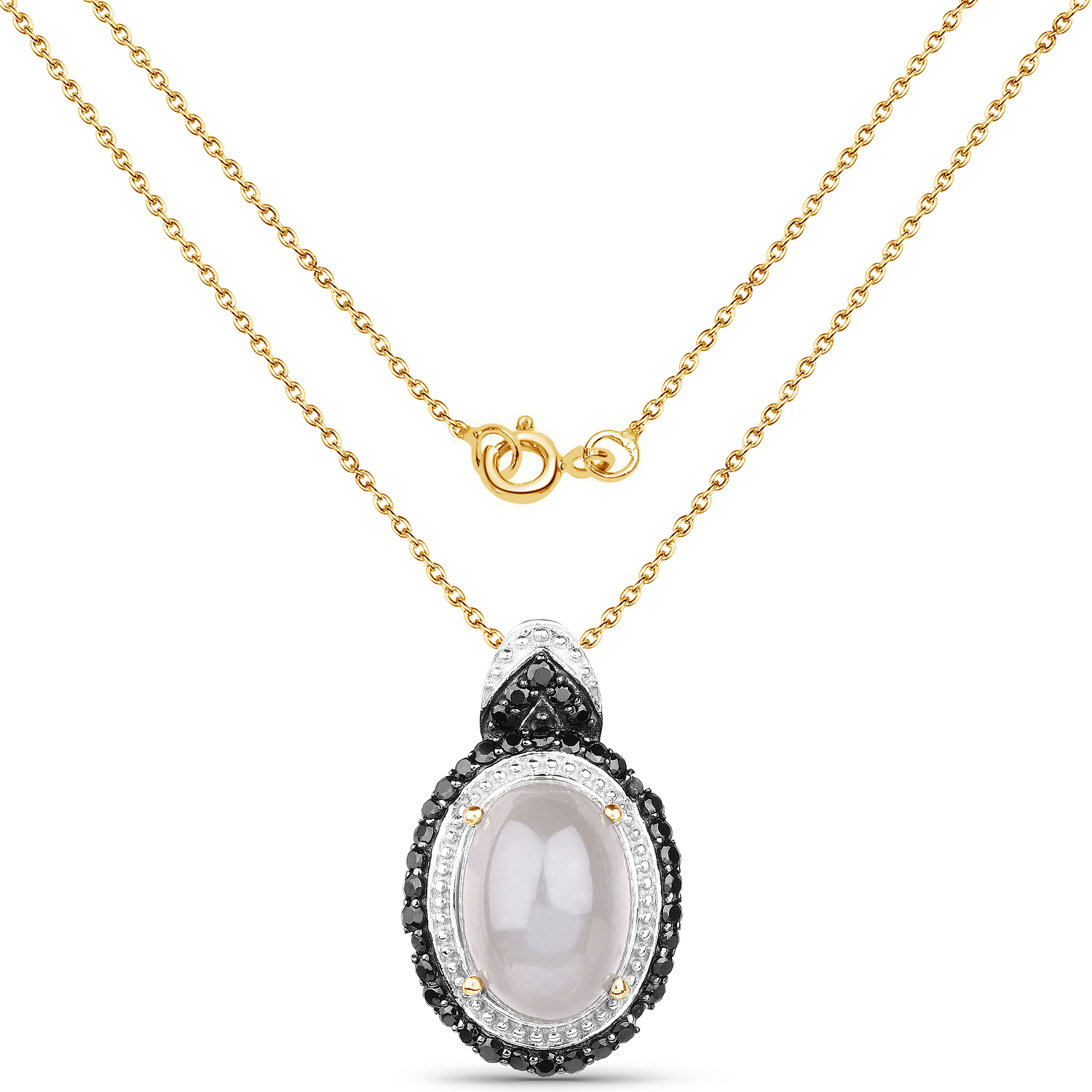 6.44 Carat Genuine Grey Moonstone and Black Spinel .925 Sterling Silver Pendant