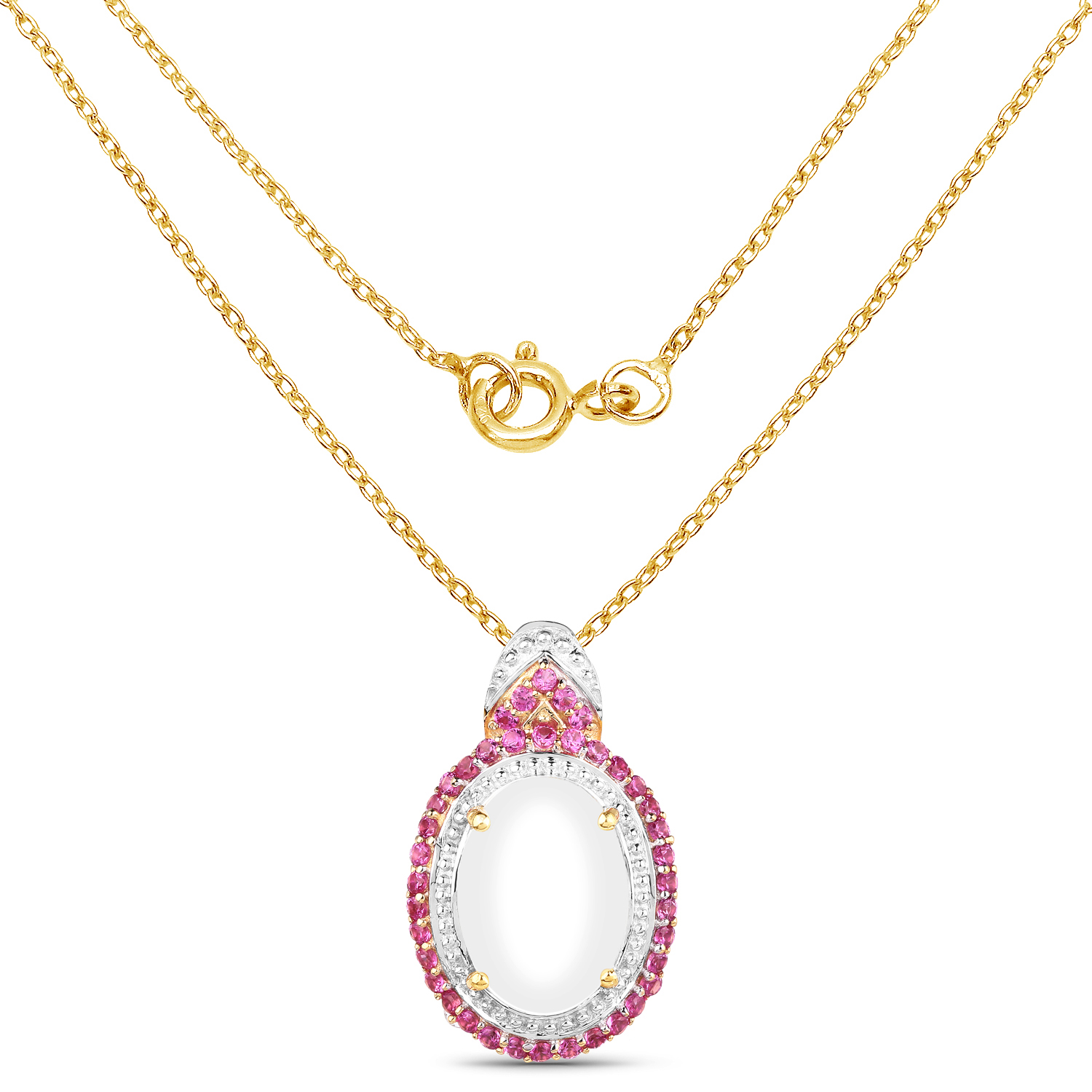 14K Yellow Gold Plated 4.57 Carat Opal and Created Ruby .925 Sterling Silver Pendant