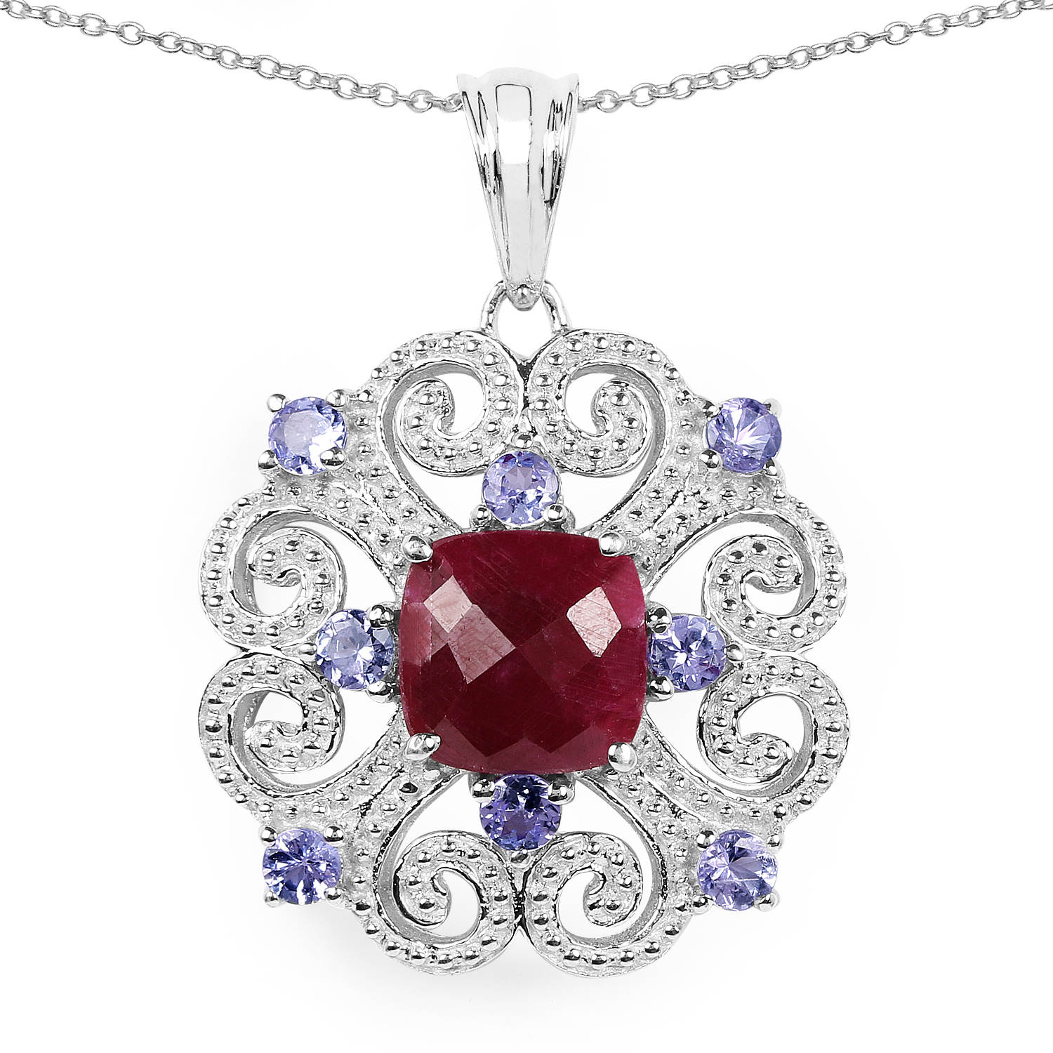 4.45 Carat Dyed Ruby & Tanzanite .925 Sterling Silver Pendant