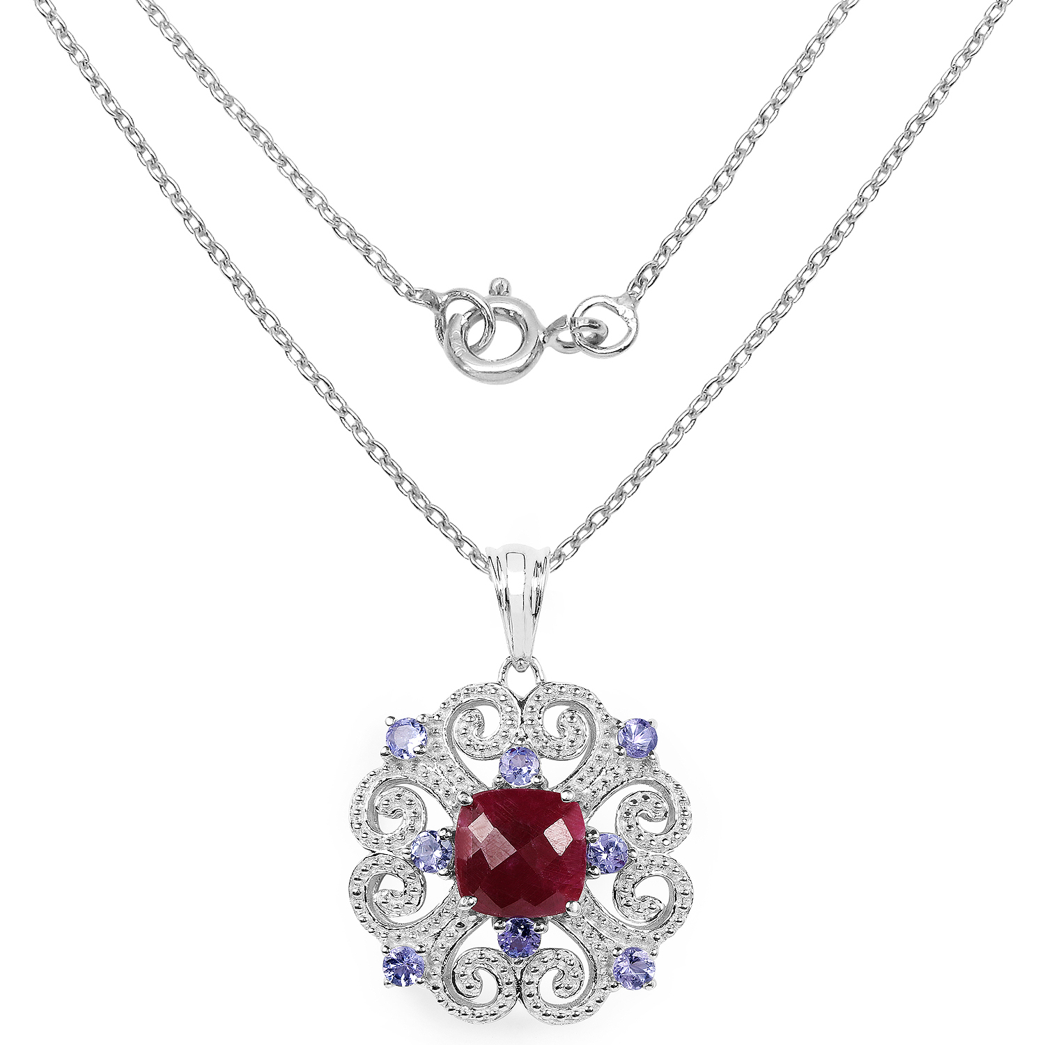 4.45 Carat Dyed Ruby & Tanzanite .925 Sterling Silver Pendant