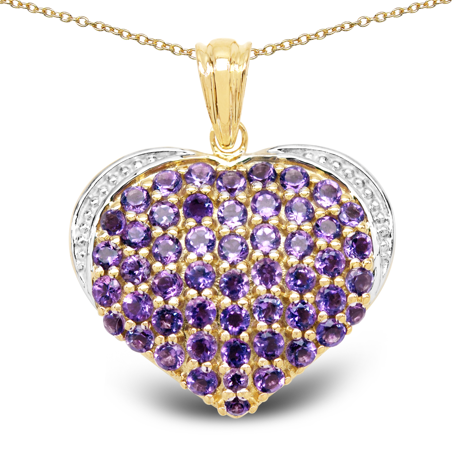 14K Yellow Gold Plated 2.93 Carat Genuine Amethyst .925 Sterling Silver Pendant