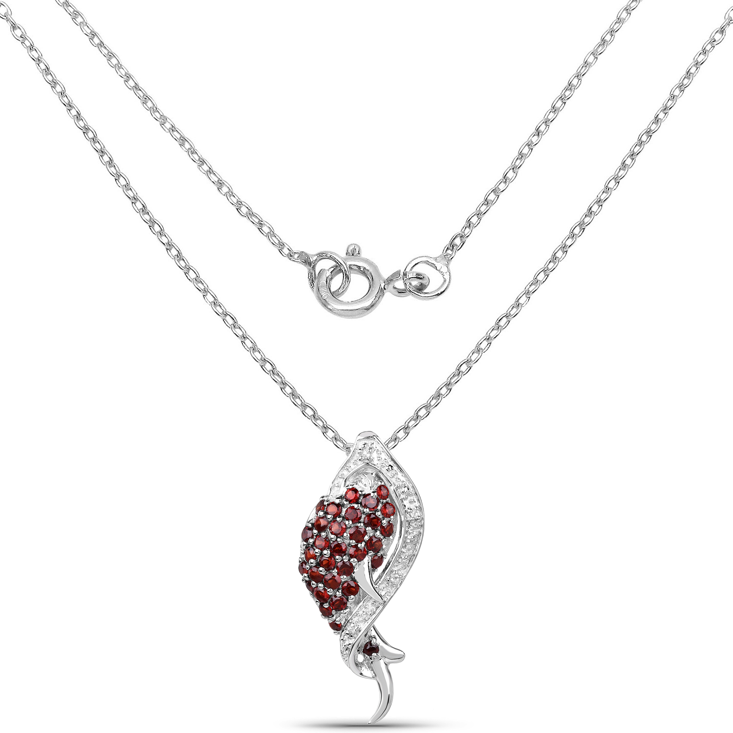 0.99 Carat Genuine Garnet and White Topaz .925 Sterling Silver Pendant