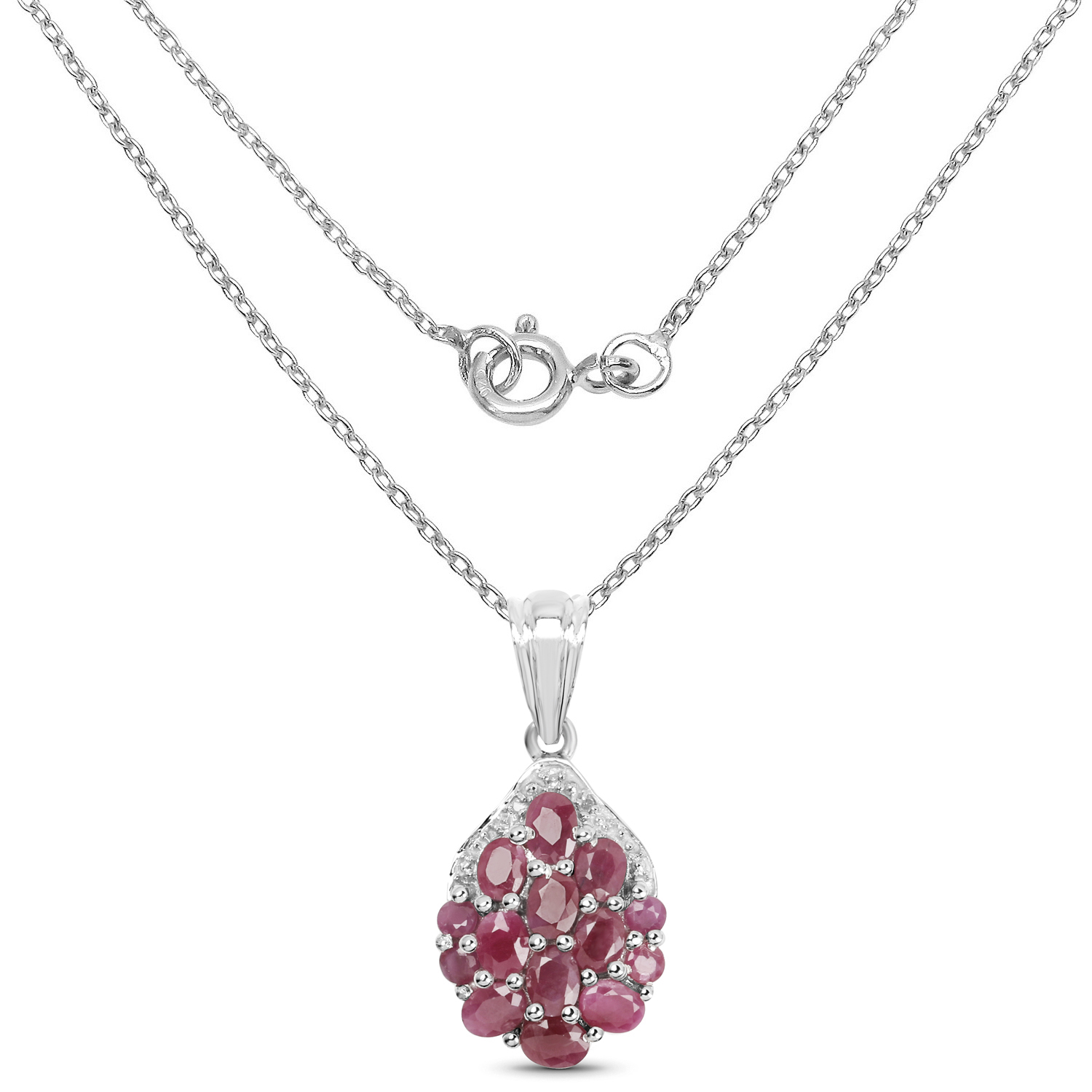 2.54 Carat Genuine Ruby & White Diamond .925 Sterling Silver Pendant
