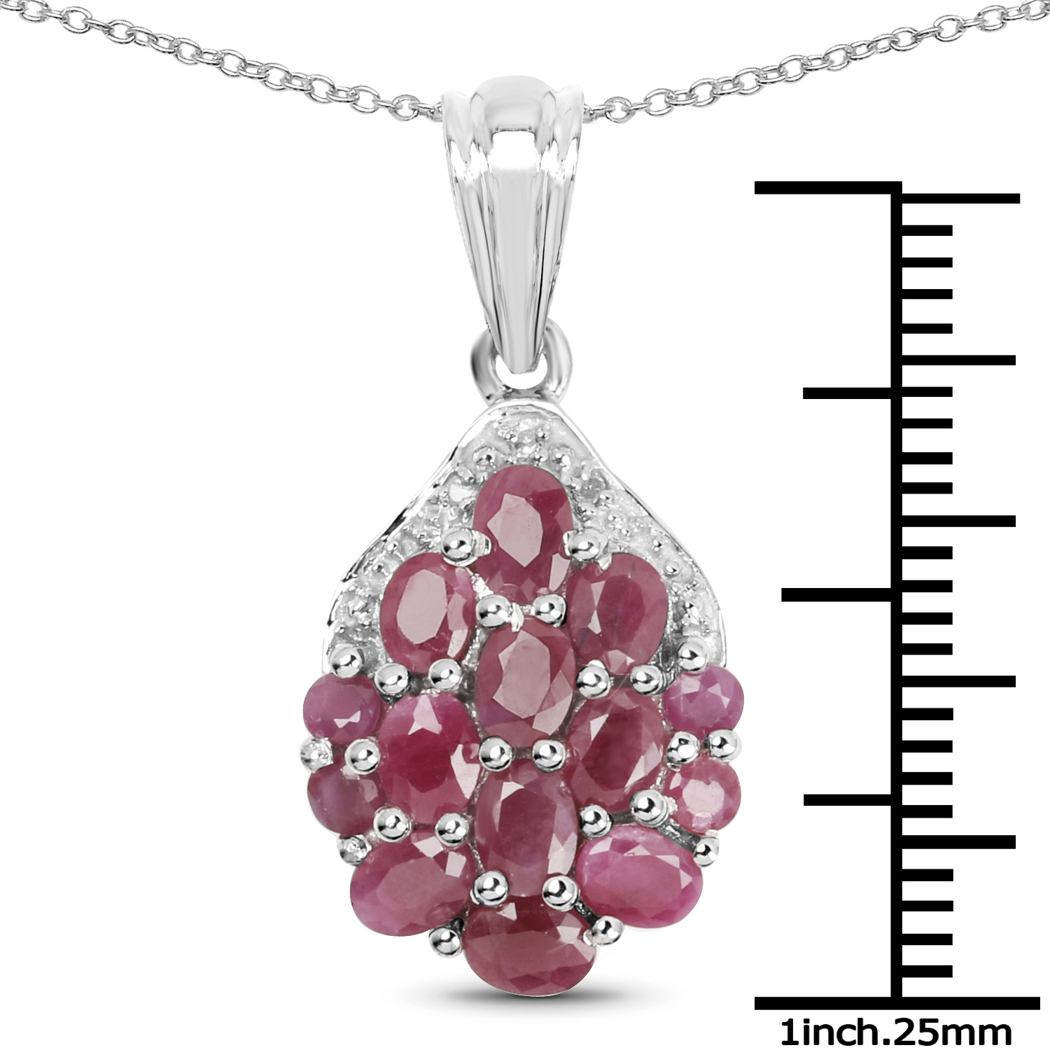 2.54 Carat Genuine Ruby & White Diamond .925 Sterling Silver Pendant