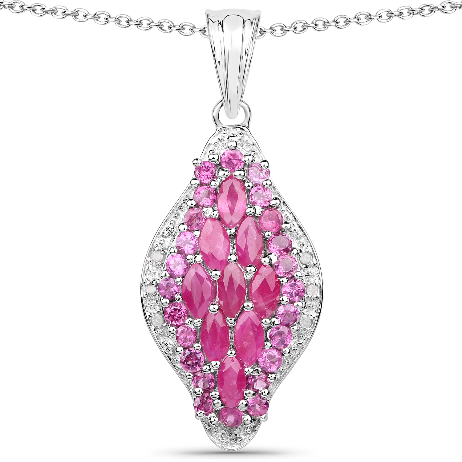 2.49 Carat Genuine Ruby, Rhodolite and White Diamond .925 Sterling Silver Pendant