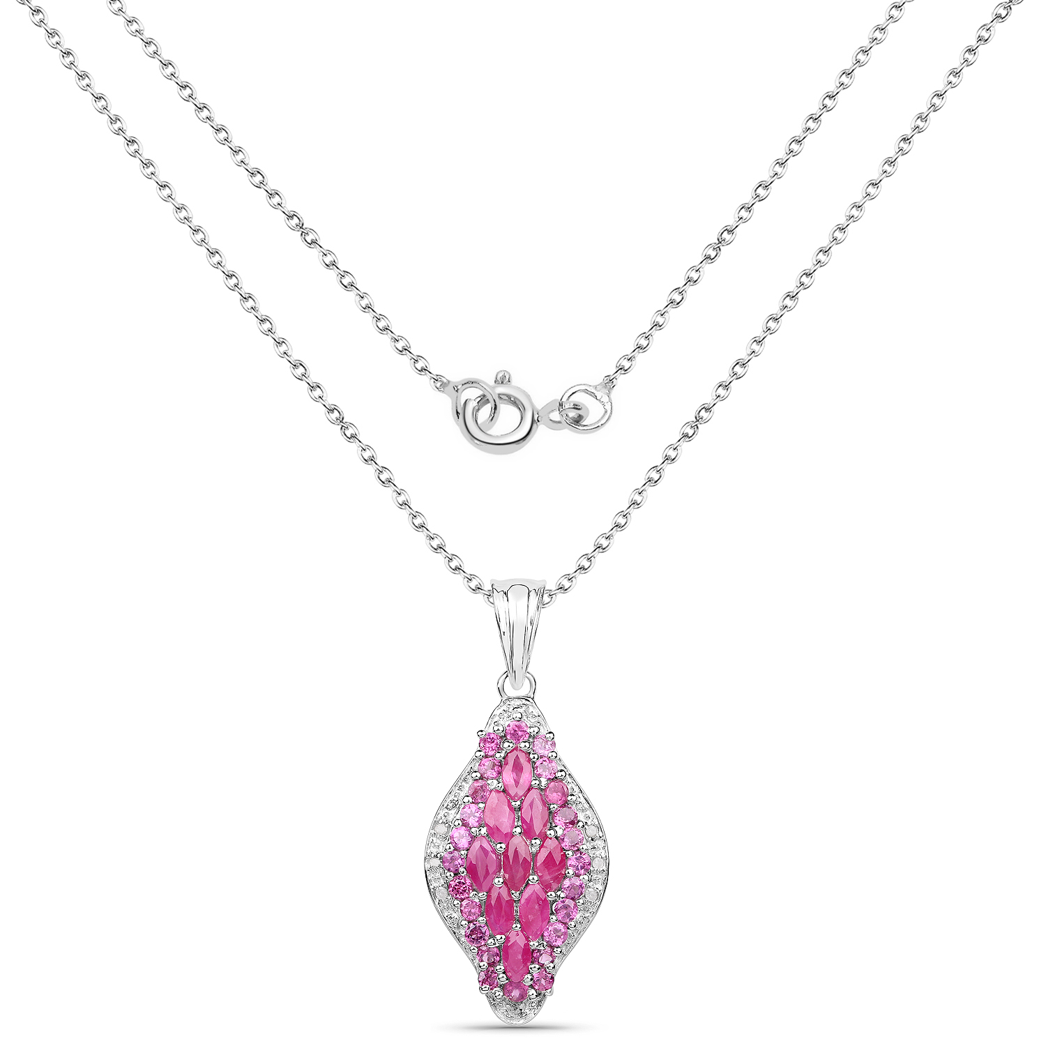 2.49 Carat Genuine Ruby, Rhodolite and White Diamond .925 Sterling Silver Pendant