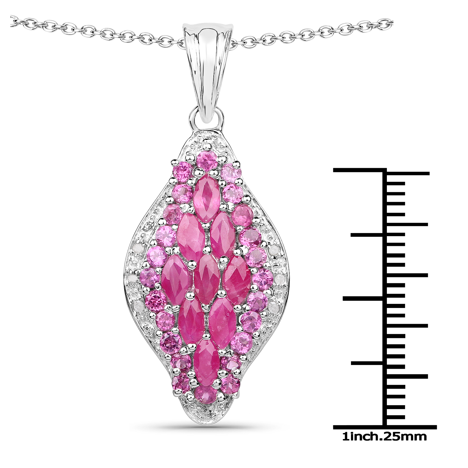 2.49 Carat Genuine Ruby, Rhodolite and White Diamond .925 Sterling Silver Pendant