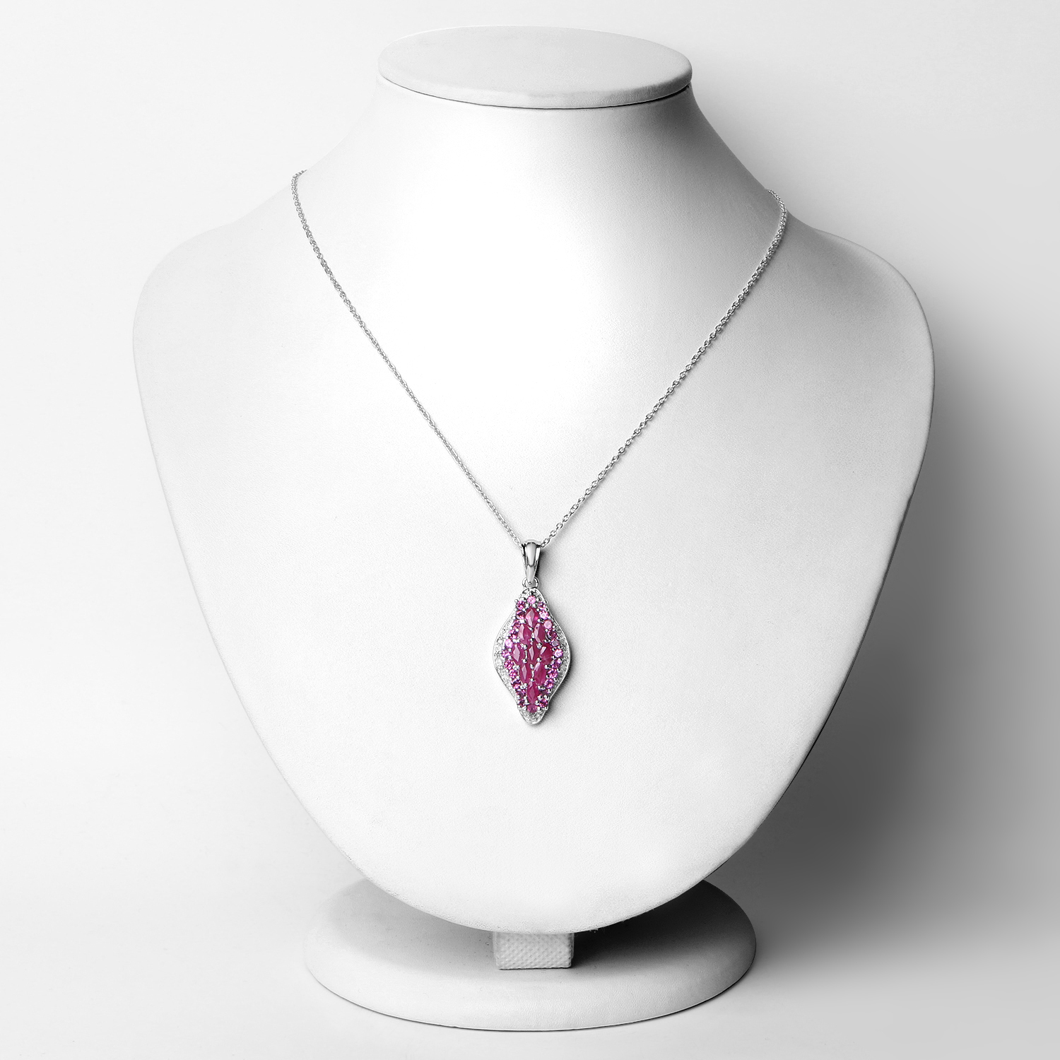 2.49 Carat Genuine Ruby, Rhodolite and White Diamond .925 Sterling Silver Pendant