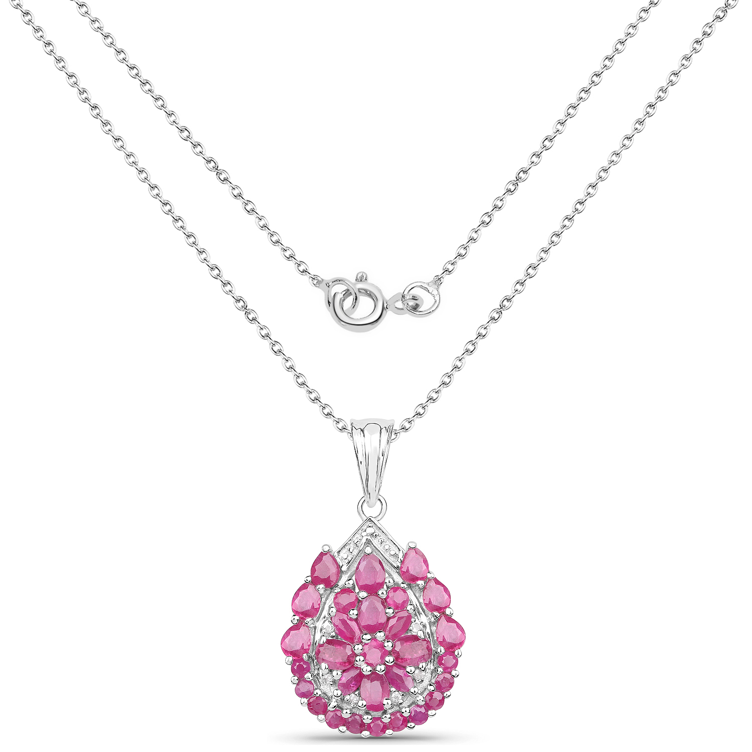 3.50 Carat Genuine Ruby and White Topaz .925 Sterling Silver Pendant