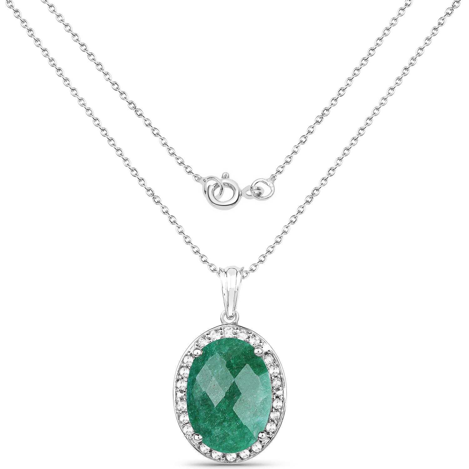 14.38 Carat Dyed Emerald & White Topaz .925 Sterling Silver Pendant