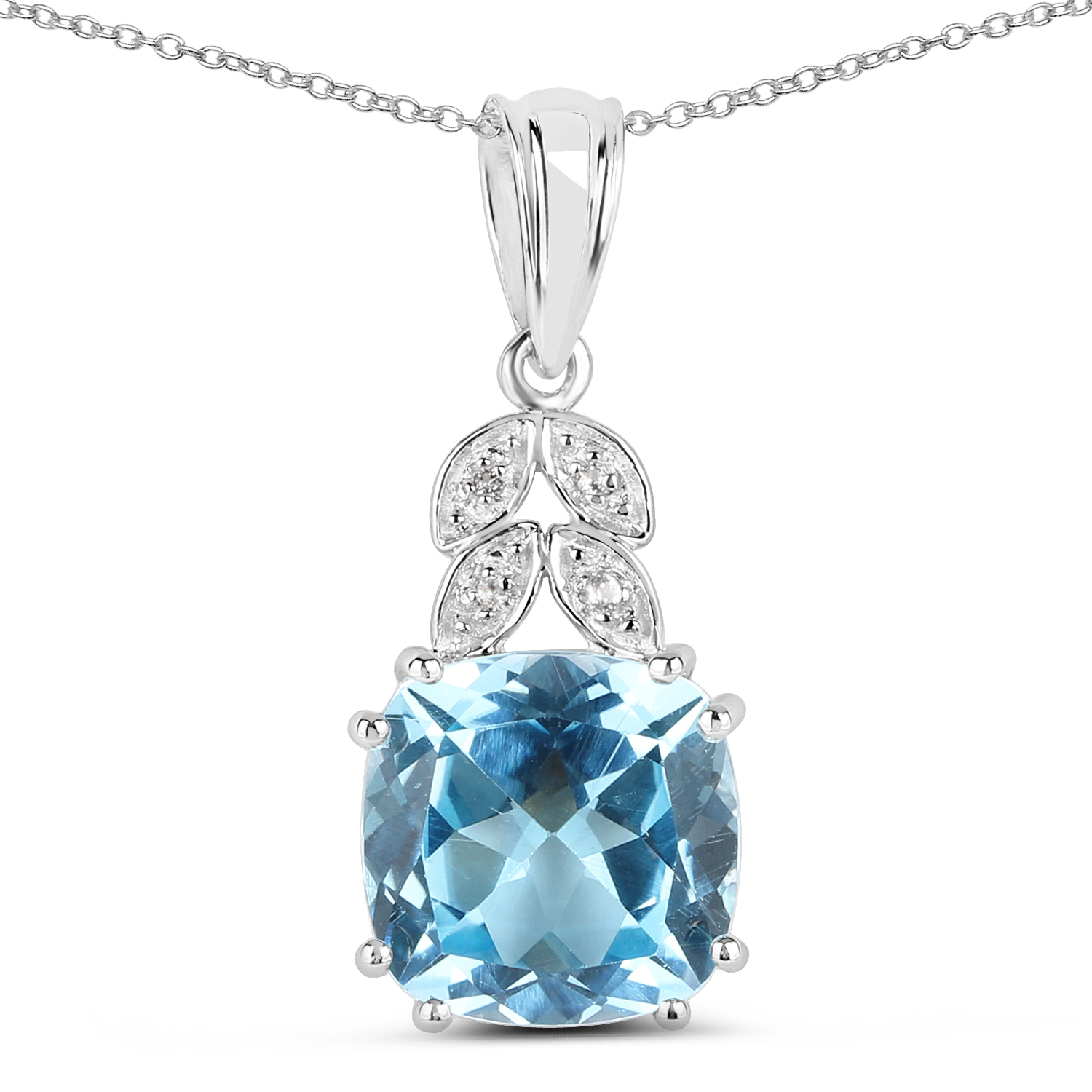 6.97 Carat Genuine Blue Topaz and White Topaz .925 Sterling Silver Pendant