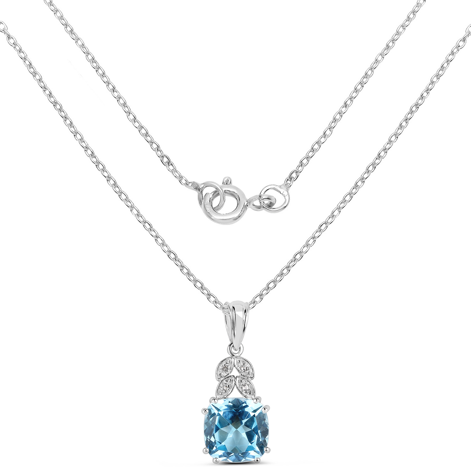6.97 Carat Genuine Blue Topaz and White Topaz .925 Sterling Silver Pendant