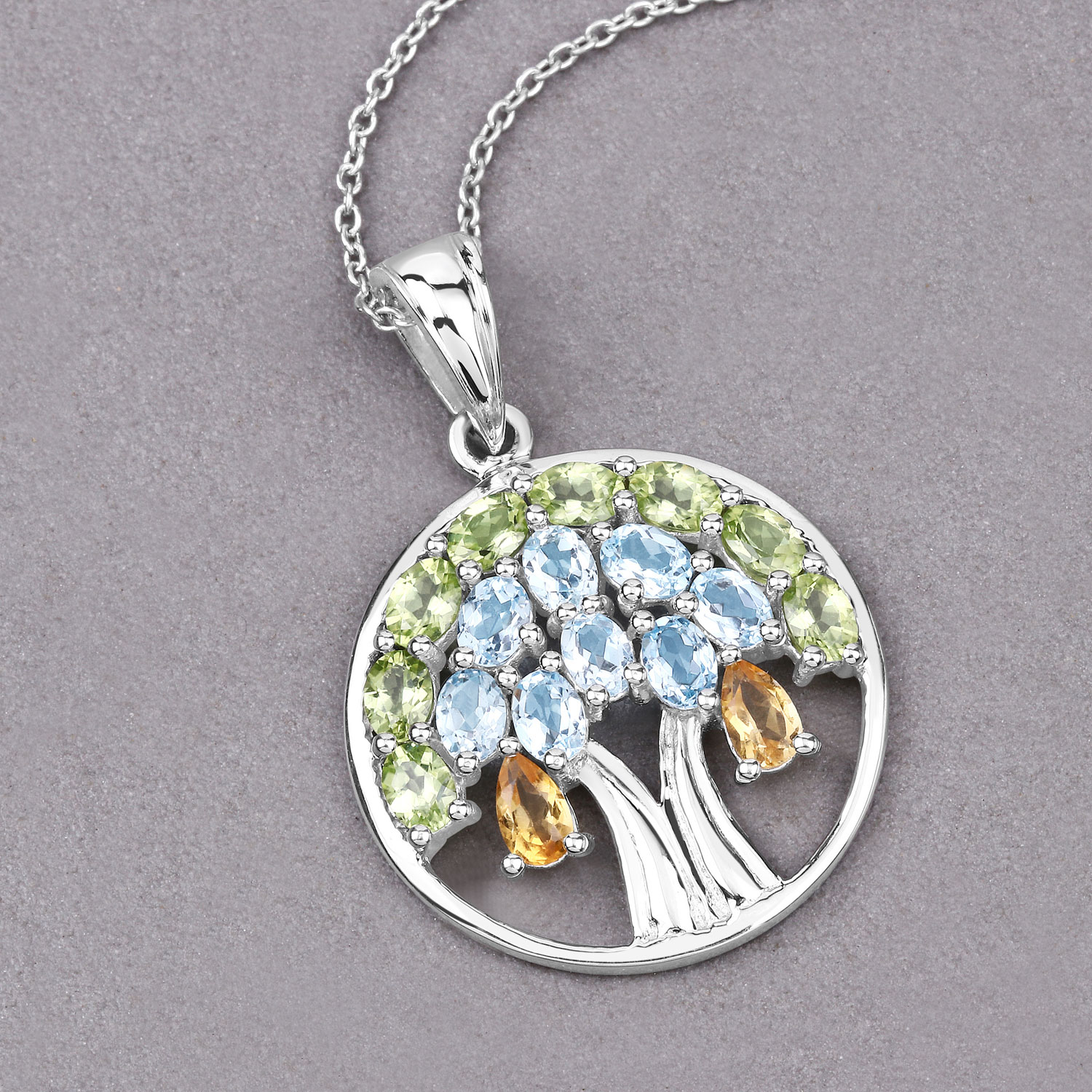 3.32 Carat Genuine Multi Stones .925 Sterling Silver Pendant