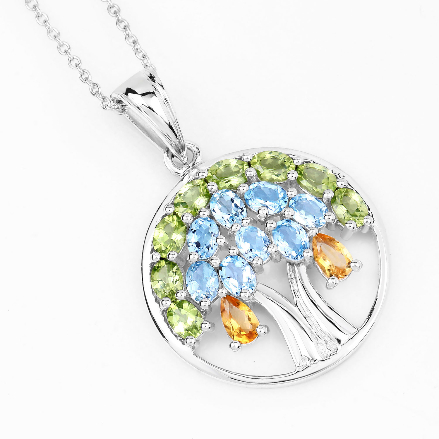 3.32 Carat Genuine Multi Stones .925 Sterling Silver Pendant