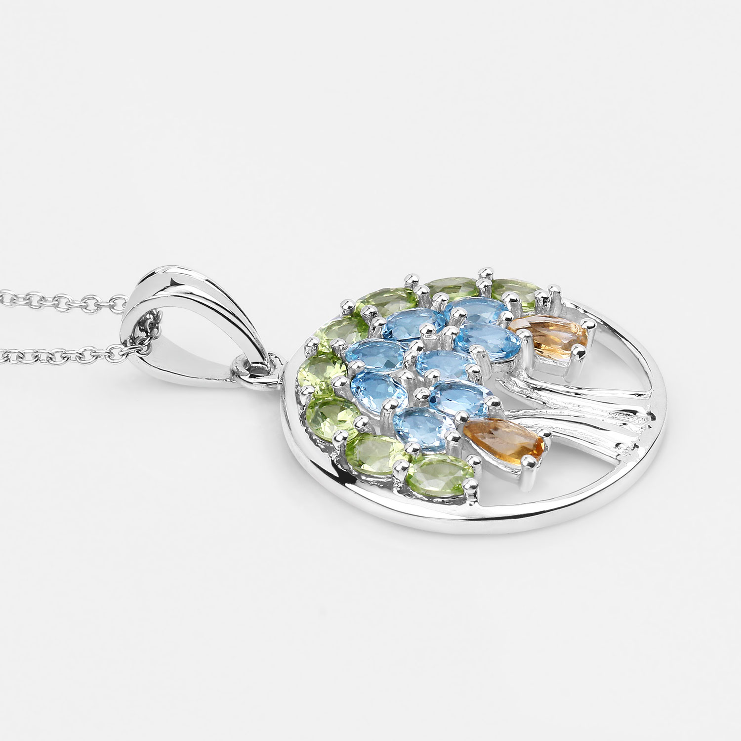 3.32 Carat Genuine Multi Stones .925 Sterling Silver Pendant