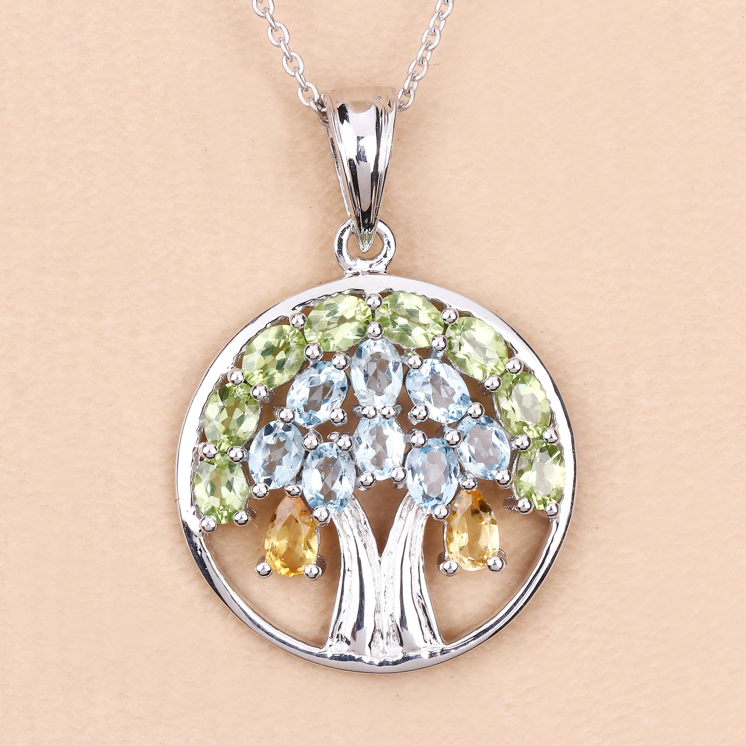 3.32 Carat Genuine Multi Stones .925 Sterling Silver Pendant