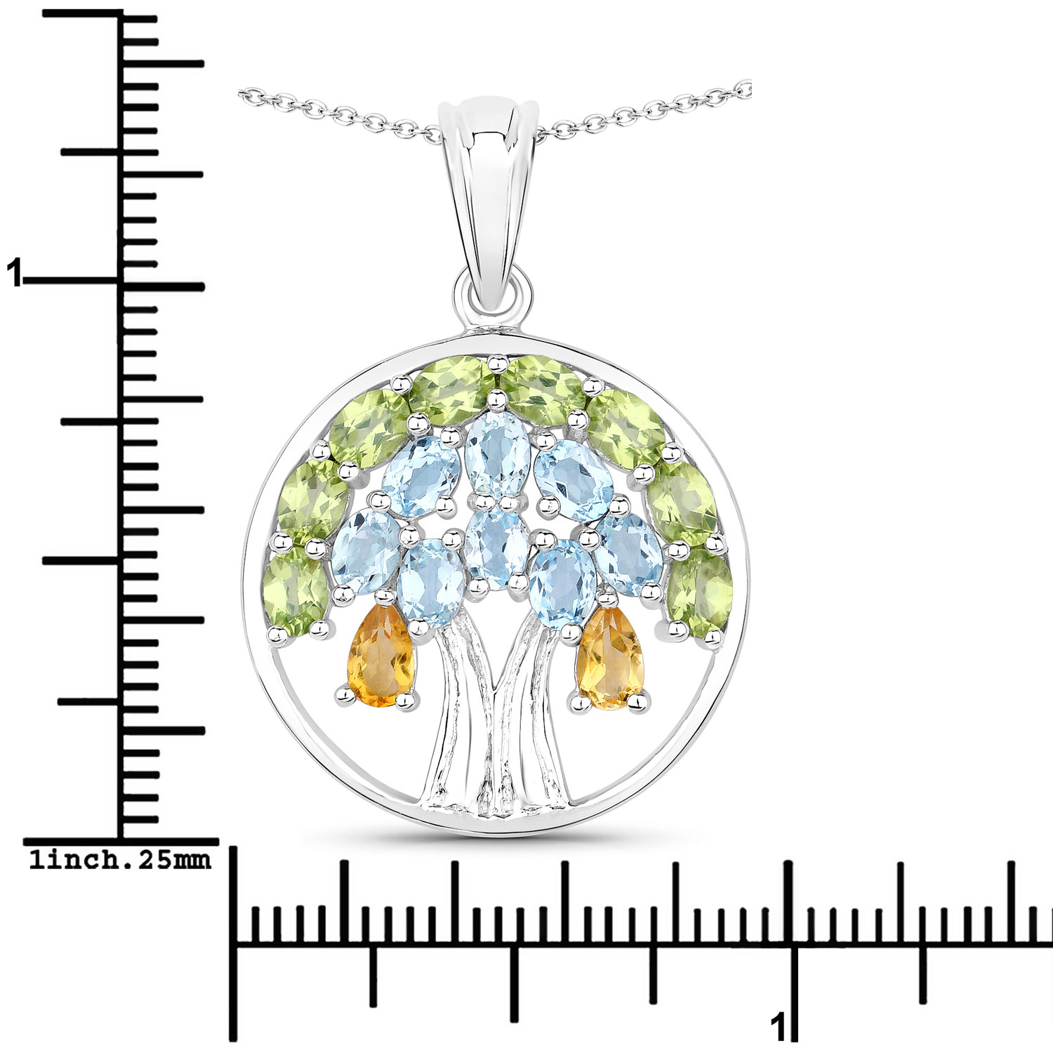 3.32 Carat Genuine Multi Stones .925 Sterling Silver Pendant