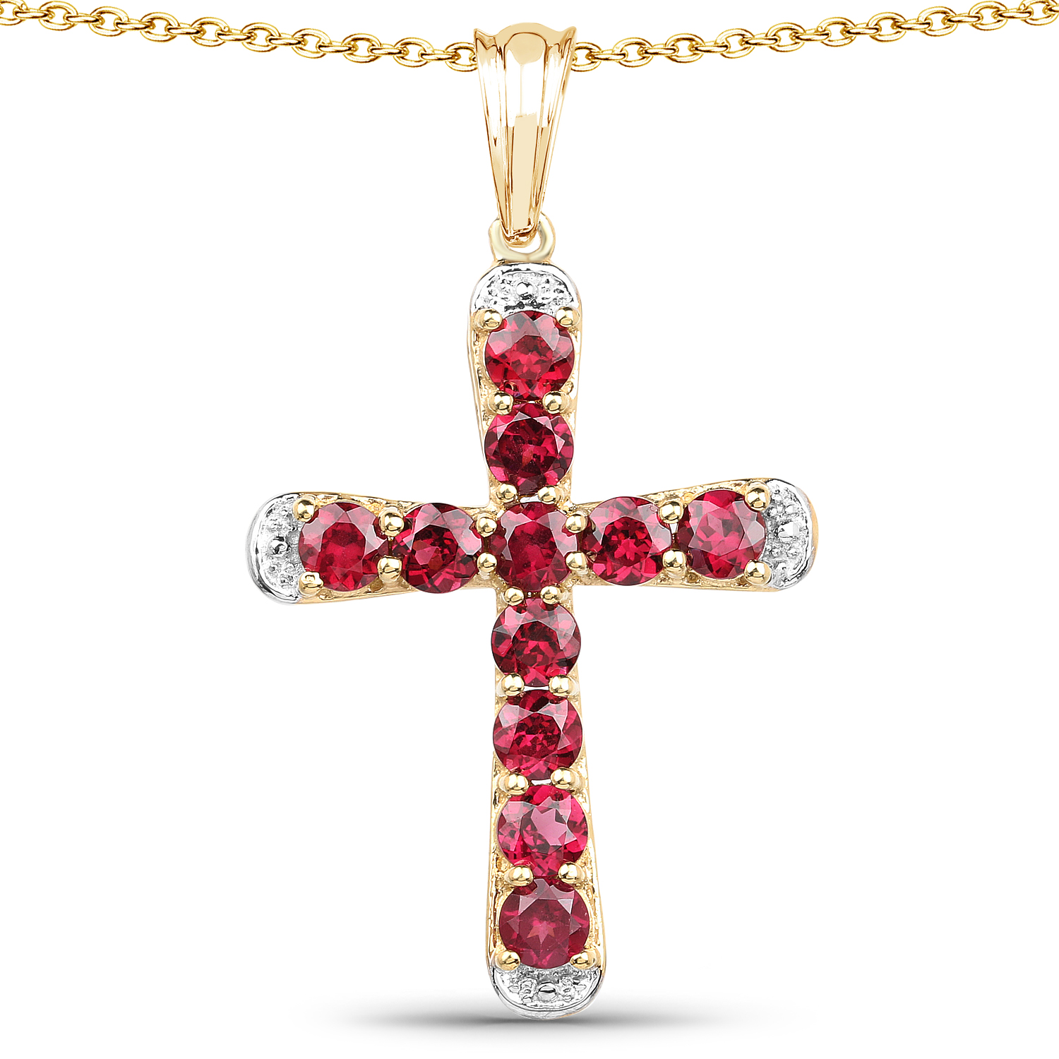 14K Yellow Gold Plated 3.30 Carat Genuine Rhodolite .925 Sterling Silver Pendant