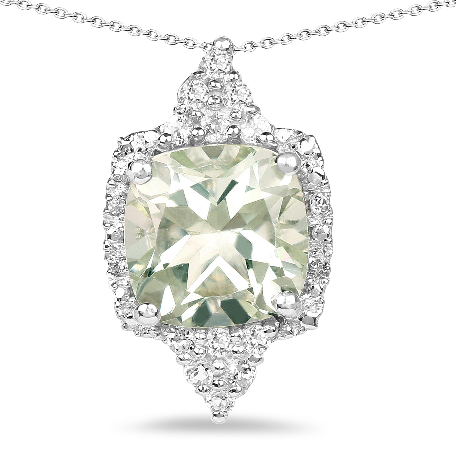 3.78 Carat Genuine Green Amethyst & White Topaz .925 Sterling Silver Pendant