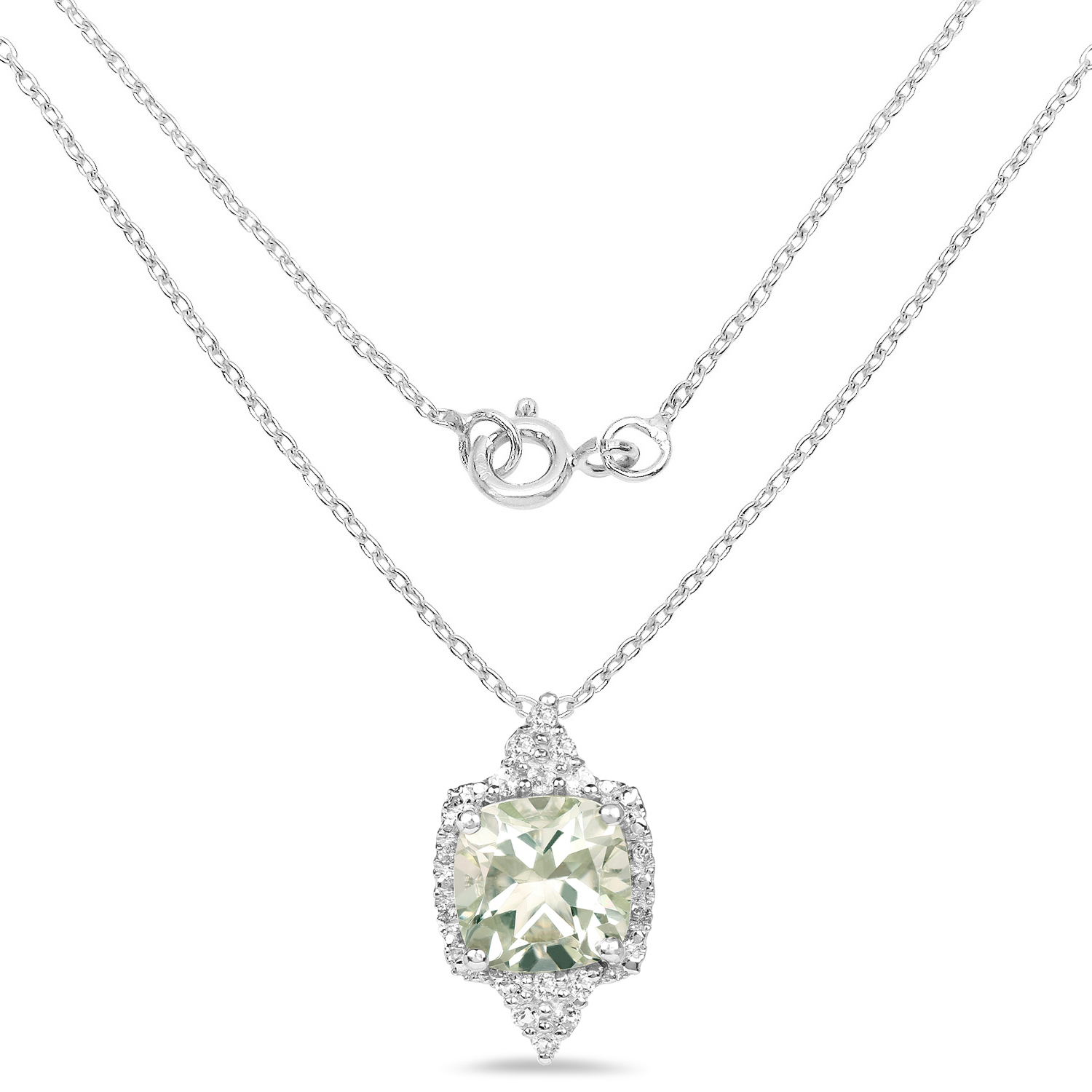 3.78 Carat Genuine Green Amethyst & White Topaz .925 Sterling Silver Pendant