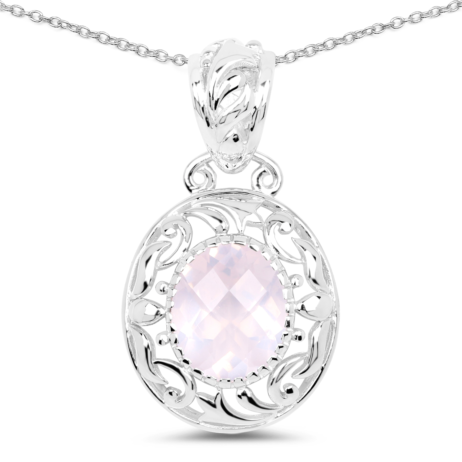 3.73 Carat Genuine Rose Quartz .925 Sterling Silver Pendant