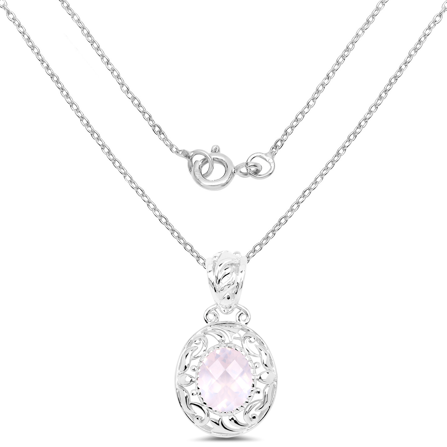 3.73 Carat Genuine Rose Quartz .925 Sterling Silver Pendant