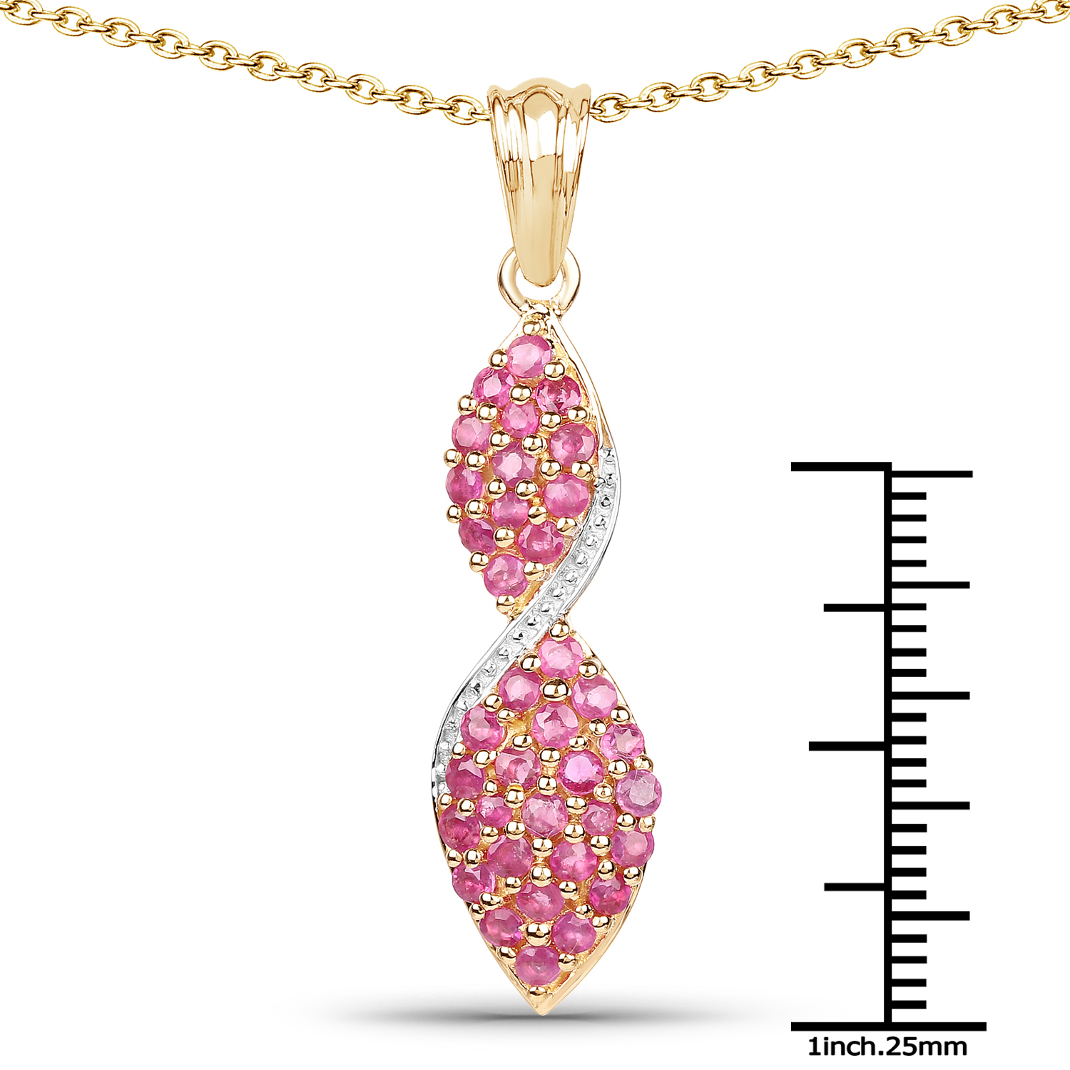 14K Yellow Gold Plated 1.74 Carat Genuine Ruby .925 Sterling Silver Pendant