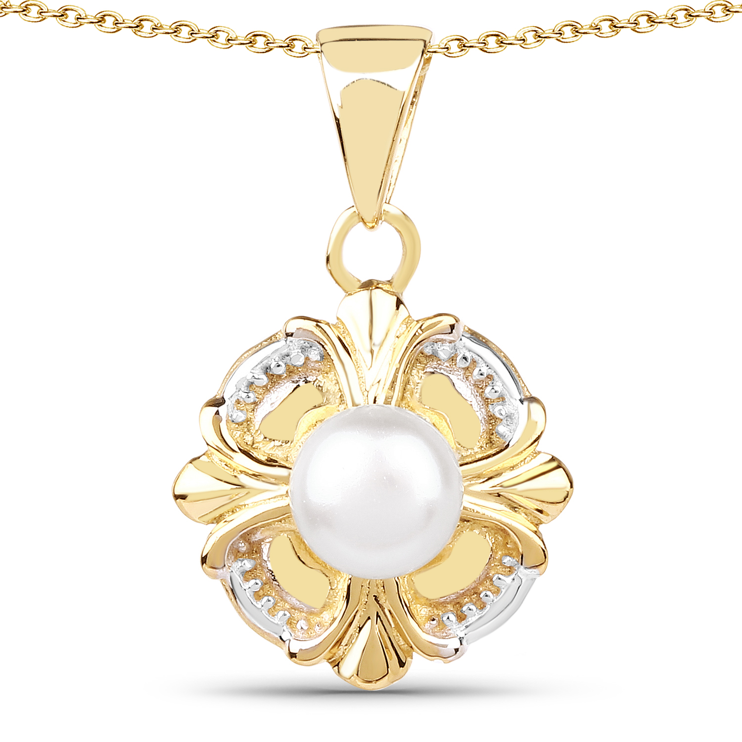 14K Yellow Gold Plated 1.00 Carat Genuine Pearl .925 Sterling Silver Pendant