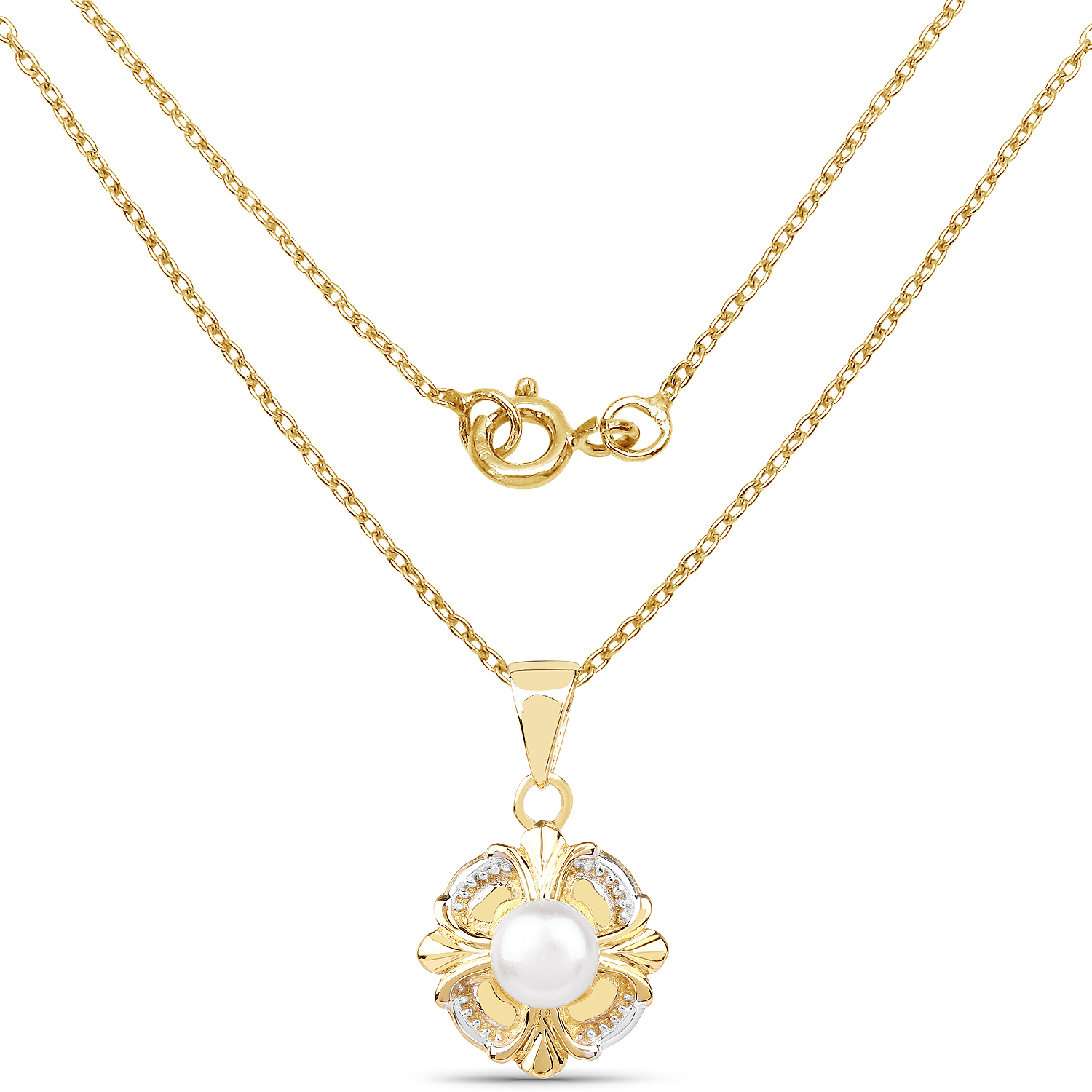 14K Yellow Gold Plated 1.00 Carat Genuine Pearl .925 Sterling Silver Pendant