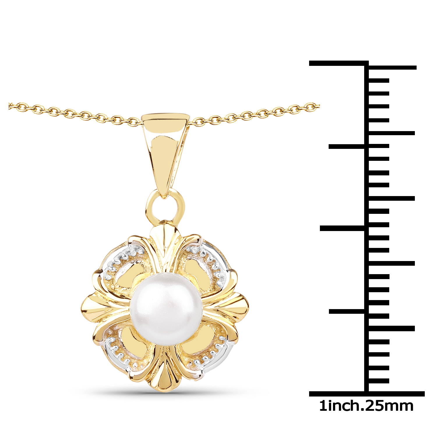 14K Yellow Gold Plated 1.00 Carat Genuine Pearl .925 Sterling Silver Pendant