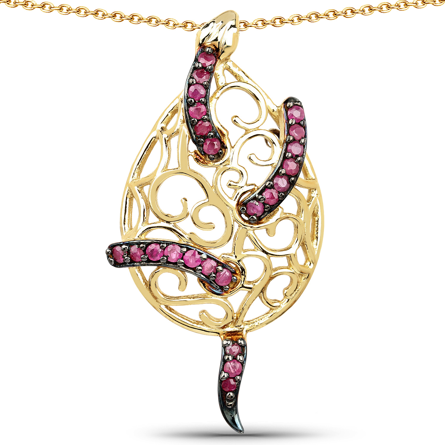 14K Yellow Gold Plated 0.79 Carat Genuine Ruby .925 Sterling Silver Pendant