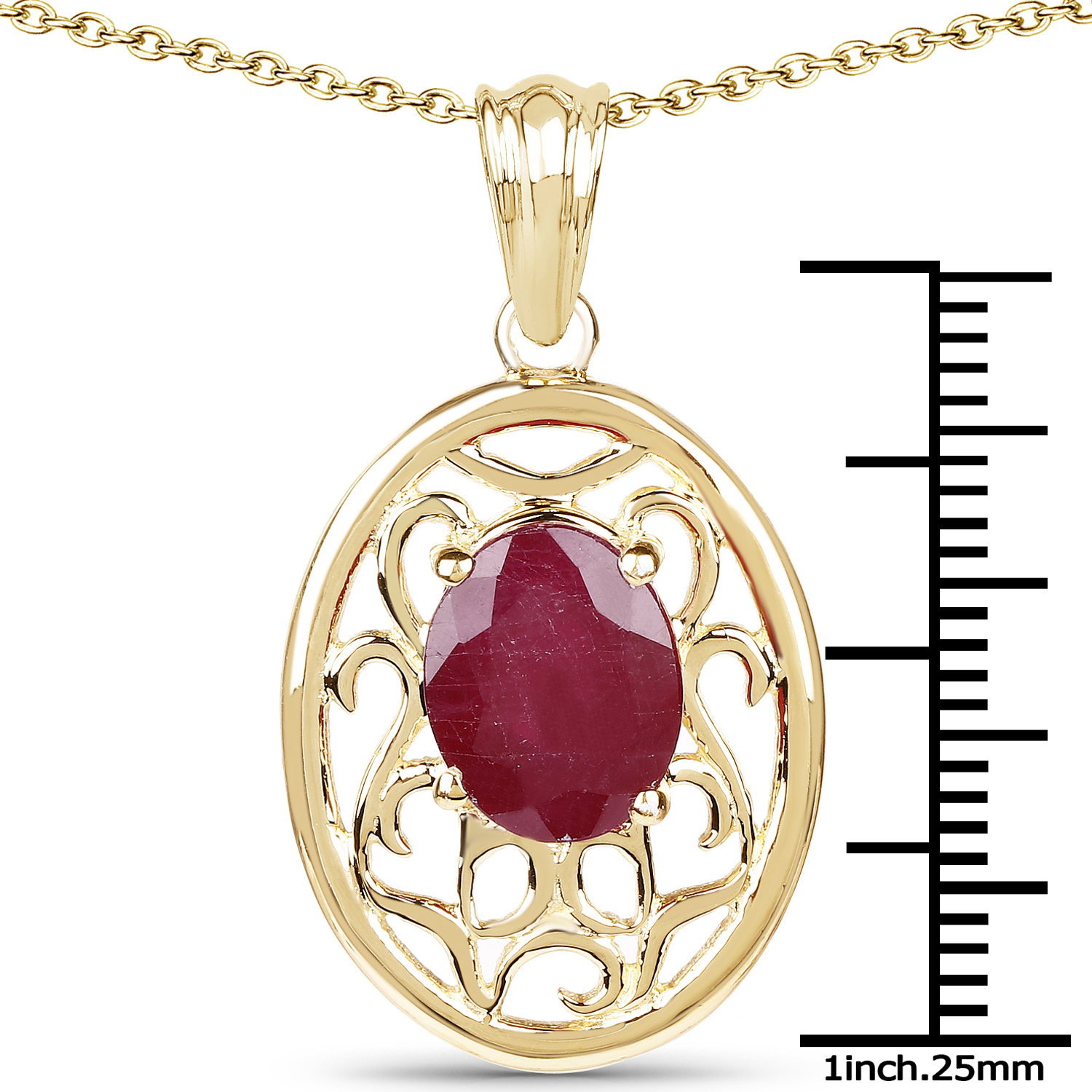 14K Yellow Gold Plated 3.10 Carat Glass Filled Ruby .925 Sterling Silver Pendant
