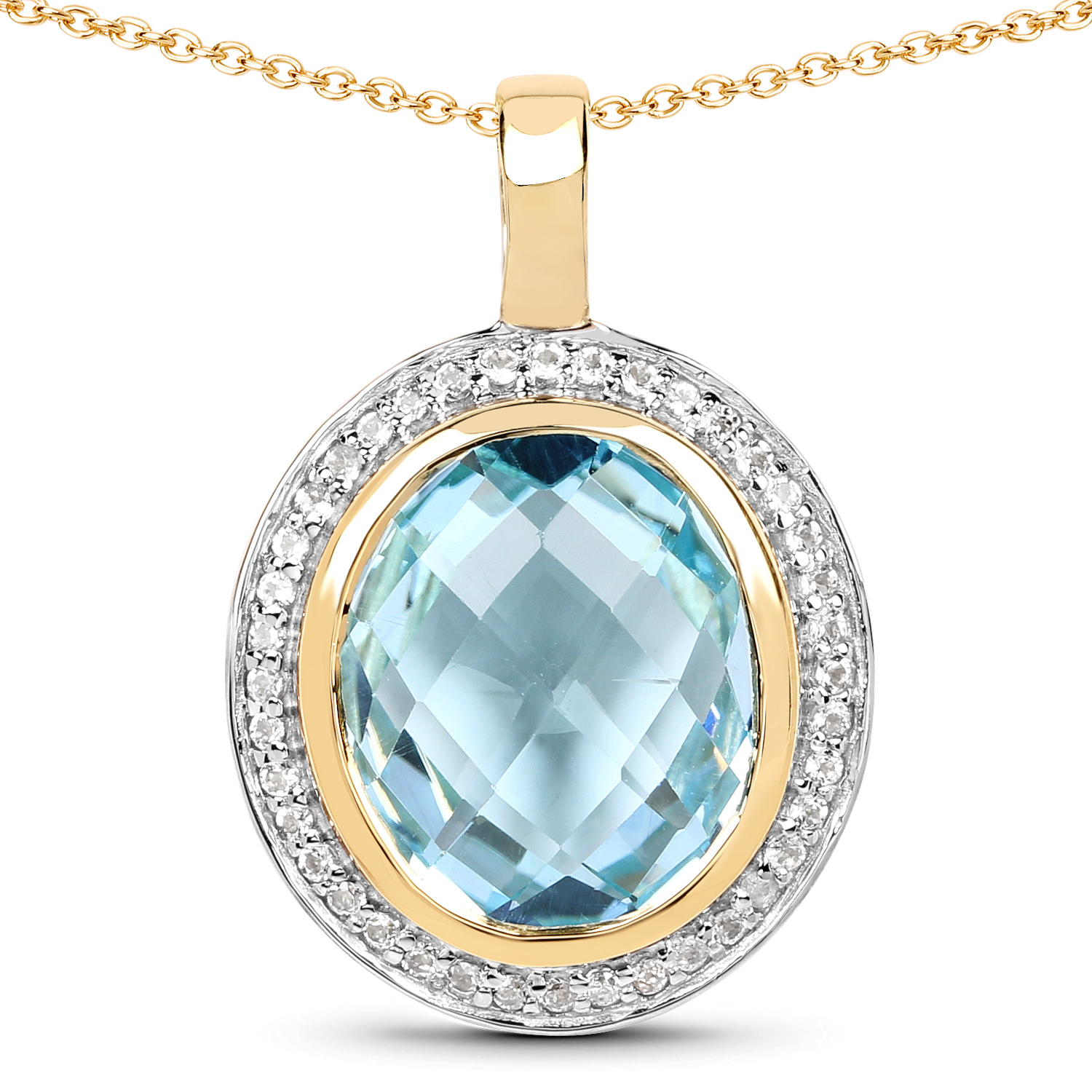 14K Yellow Gold Plated 8.96 Carat Genuine Blue Topaz & White Topaz .925 Sterling Silver Pendant
